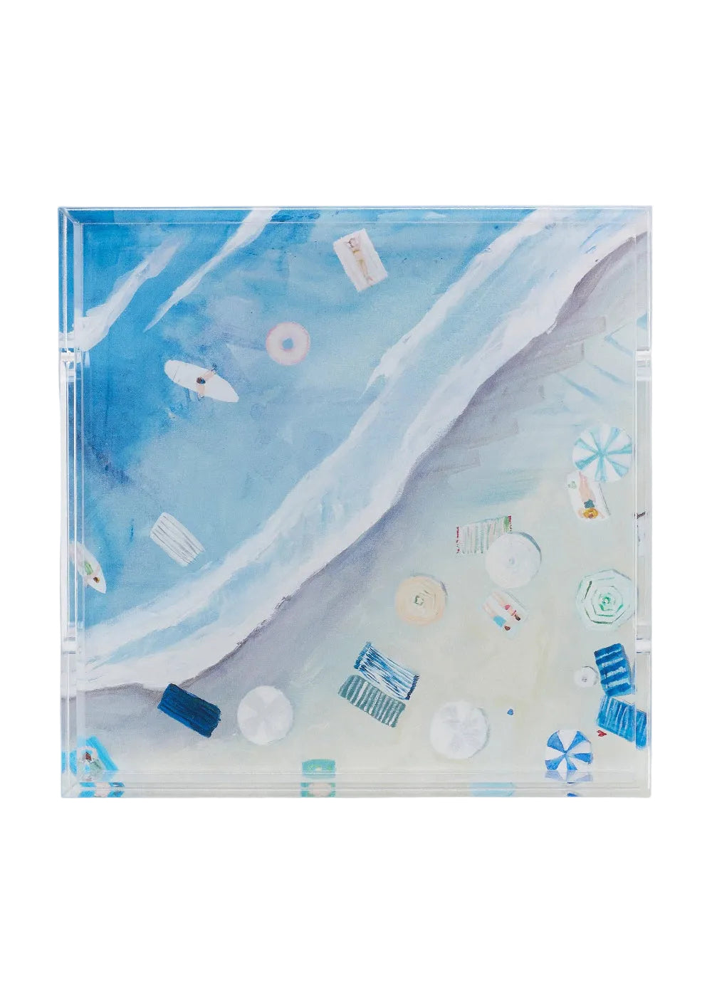 acrylic tray with beach illustration on a white background
