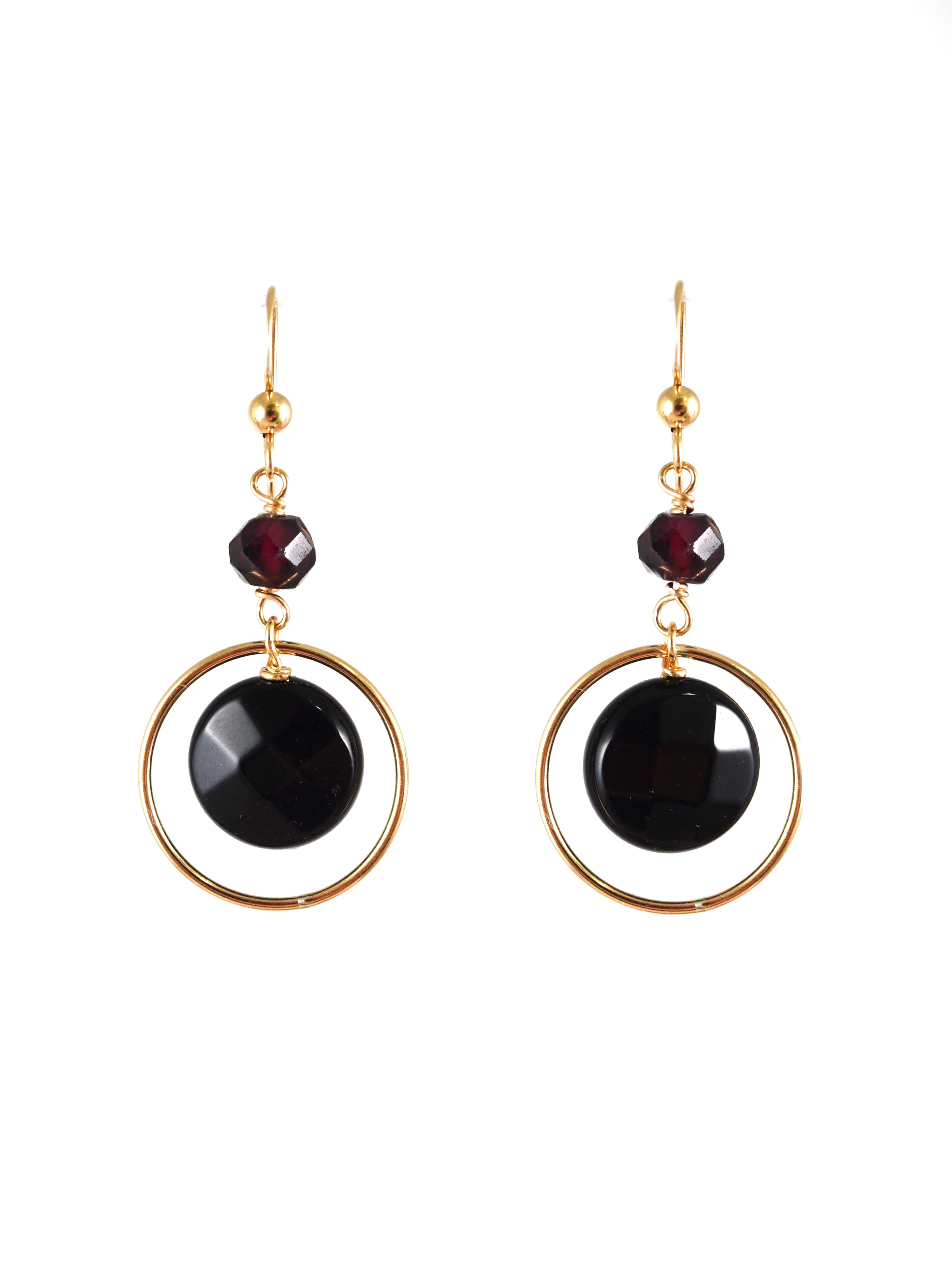 Deidre Hoop Earrings in Garnet & Onyx