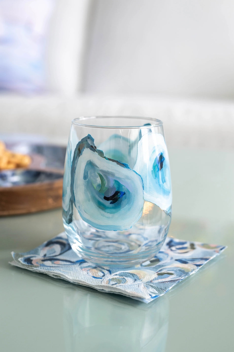 Blue Oyster Print Cocktail Napkins