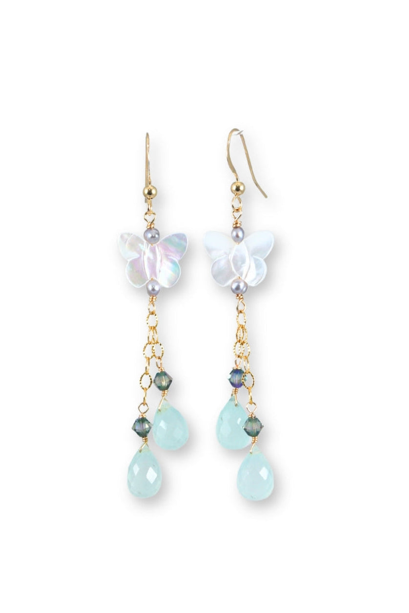 Pair of earrings with gemstones on a white background