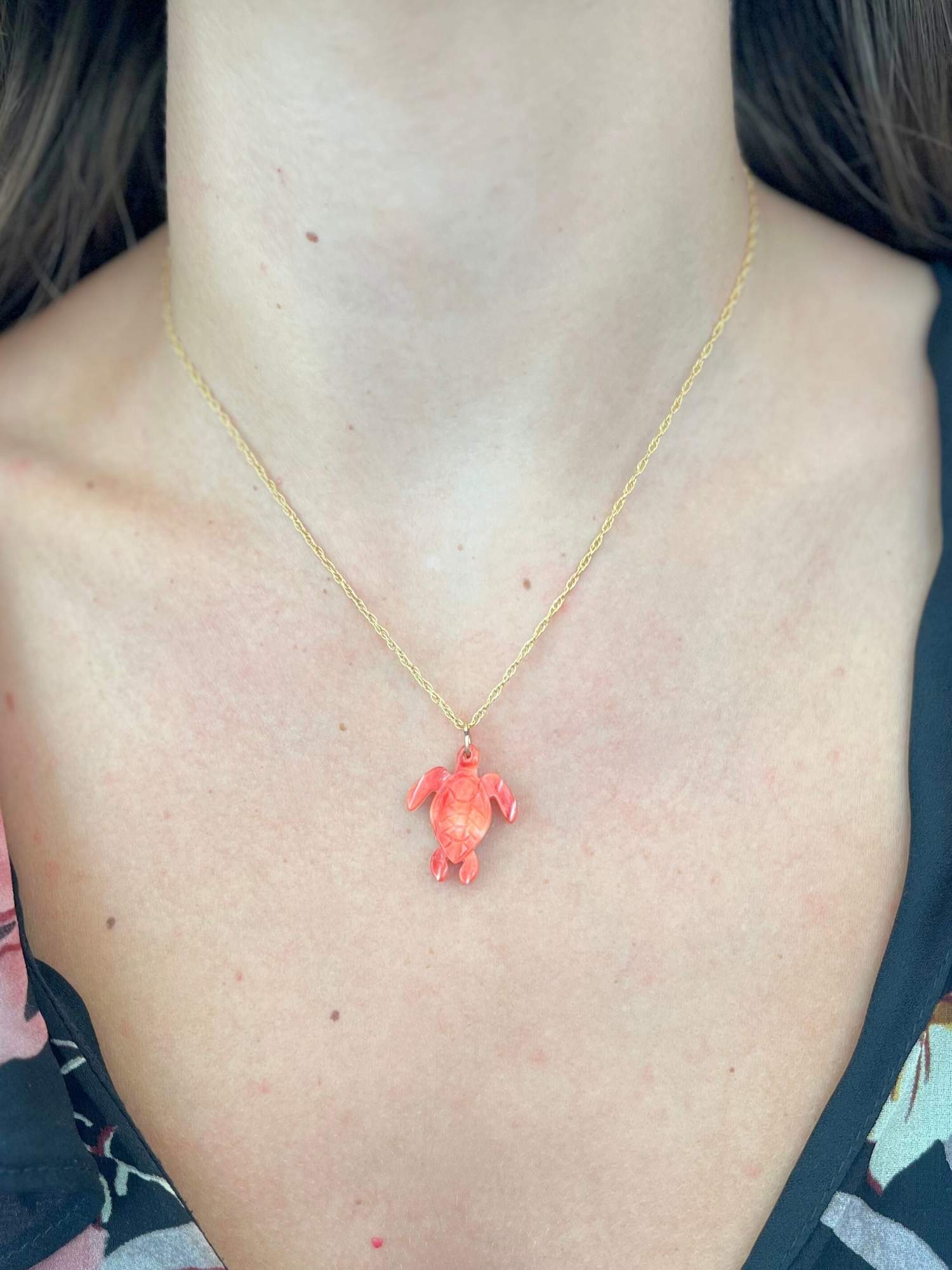 Carved Orange Turtle Charm