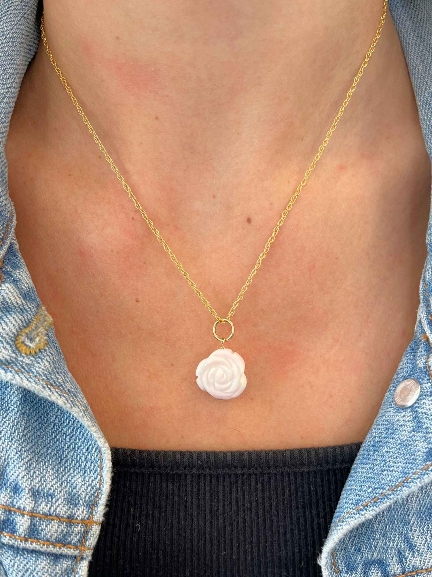 Carved Rose Charm in Pink Conch Small