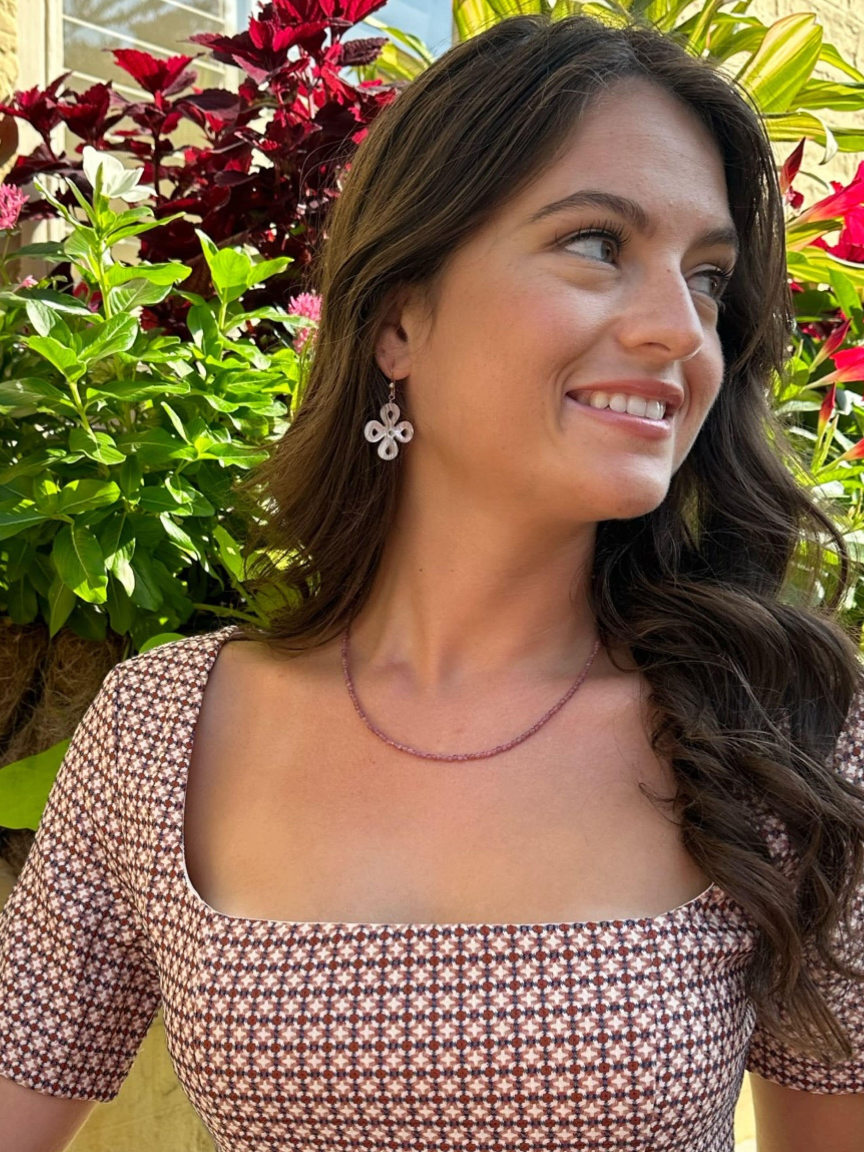 Pink Tourmaline Dainty Beaded Necklace