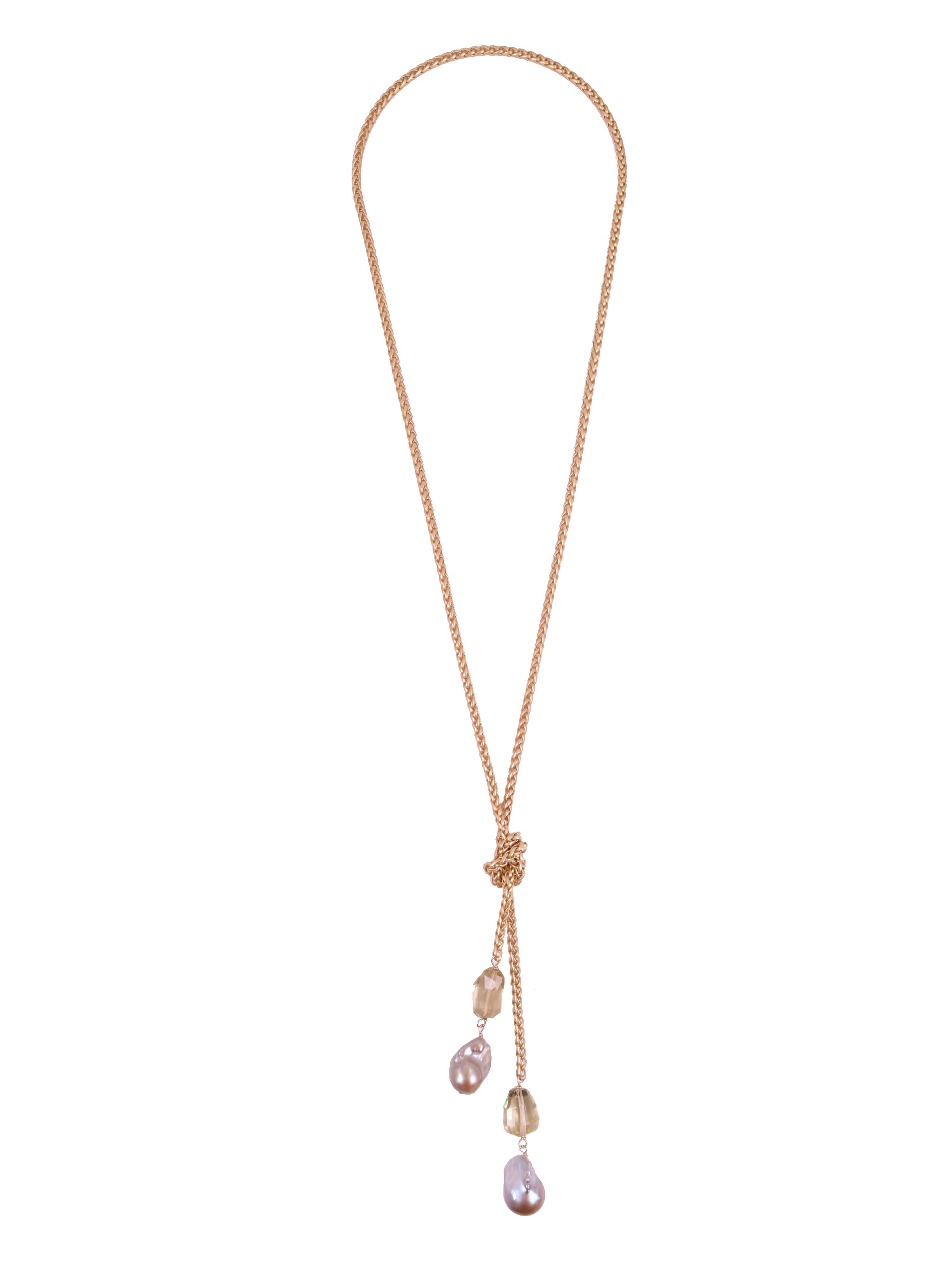 Cindy Citrine Lariat Necklace in Pink Pearl