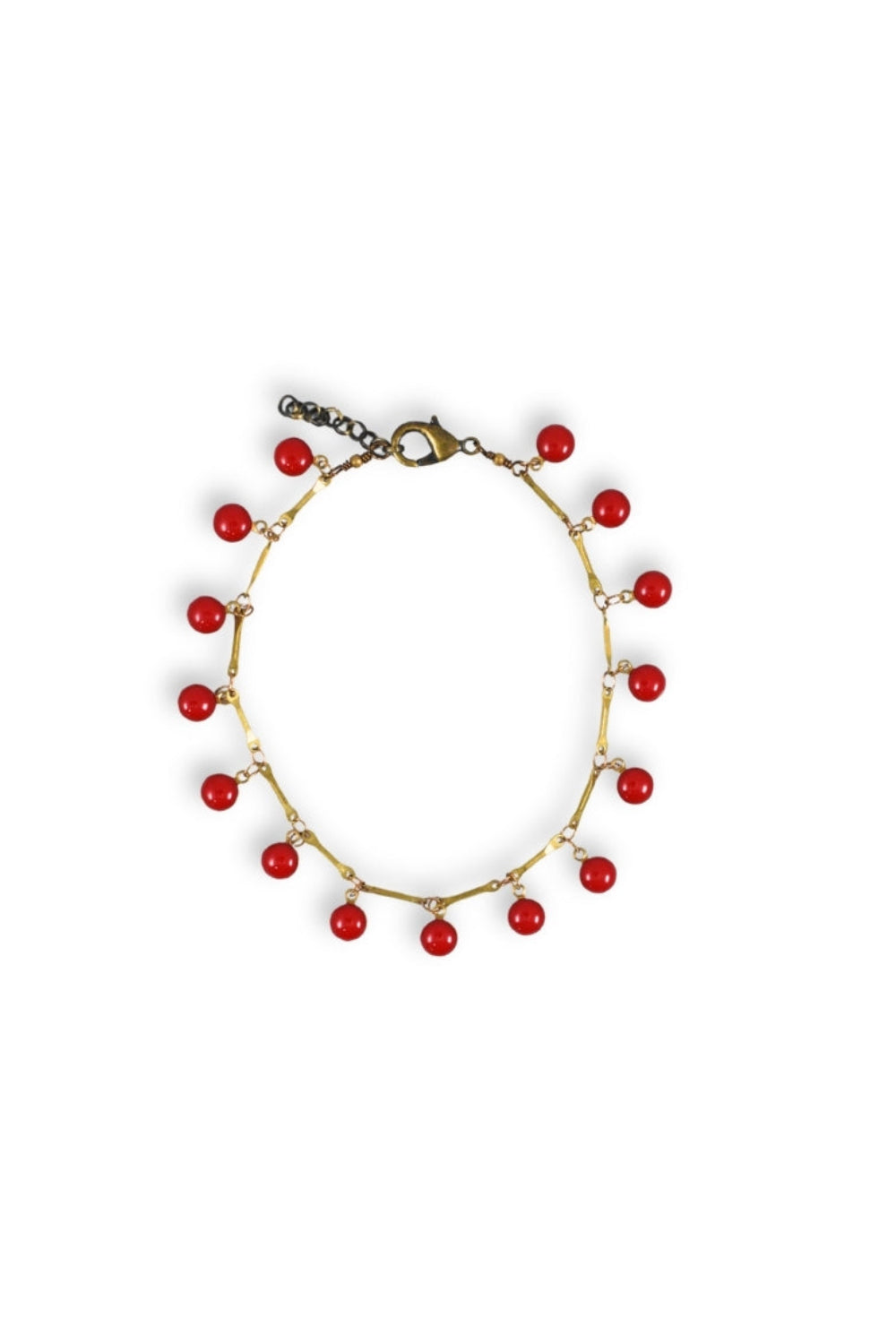 Anklet with red beads on a white background