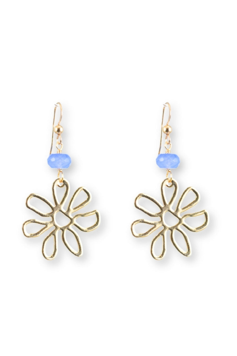 Golden Daisy Earrings in Blue Chalcedony