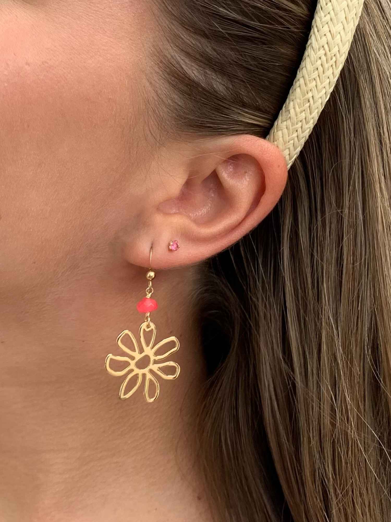 Golden Daisy Earrings in Pink
