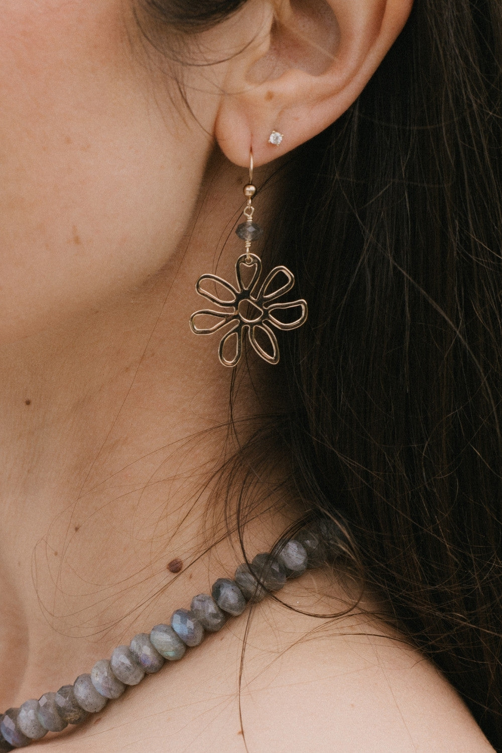Golden Daisy Earrings in Labradorite