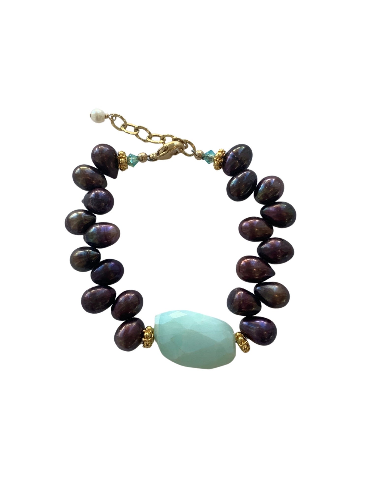 Grace Bracelet with Blue Peruvian Opal in Peacock Pearl