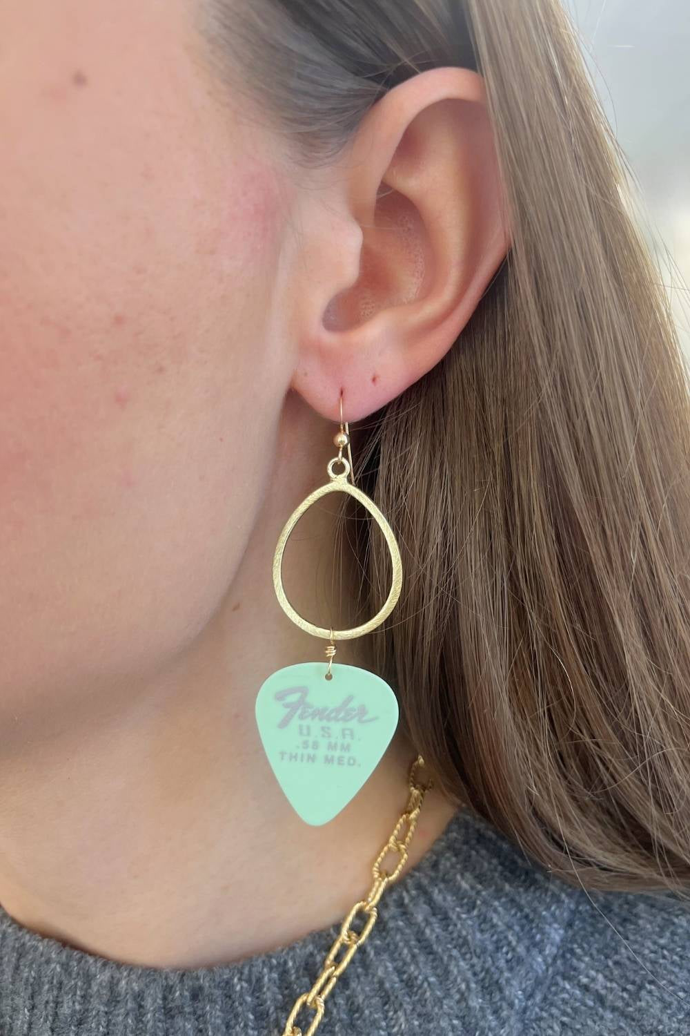 Guitar Pick Earrings in Mint