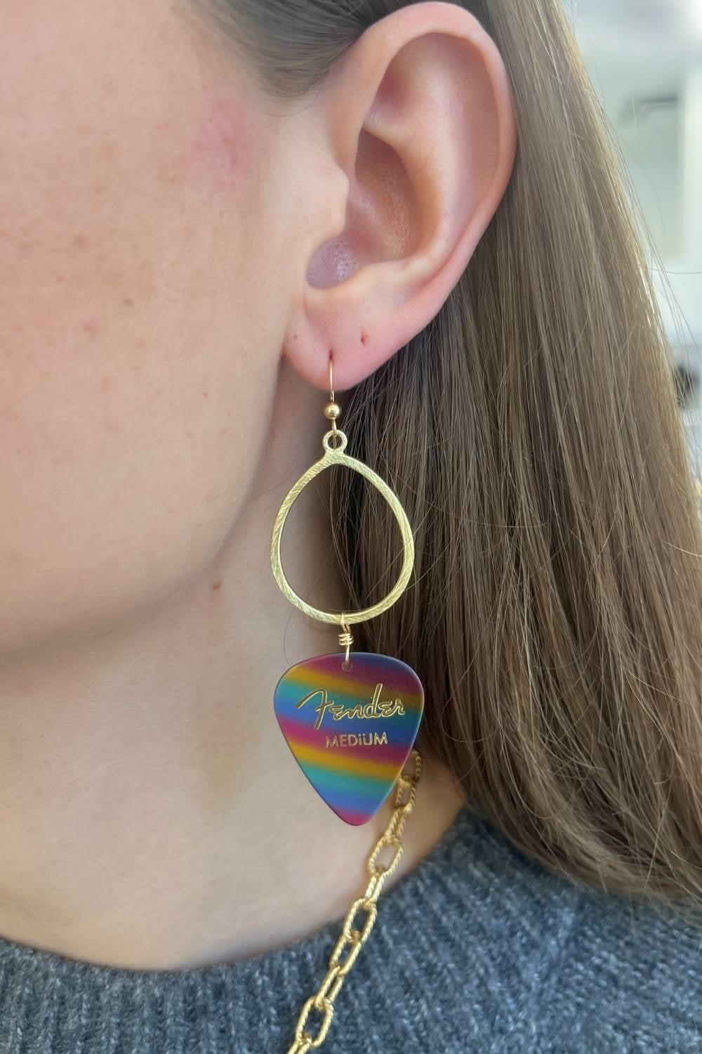 Guitar Pick Earrings in Rainbow