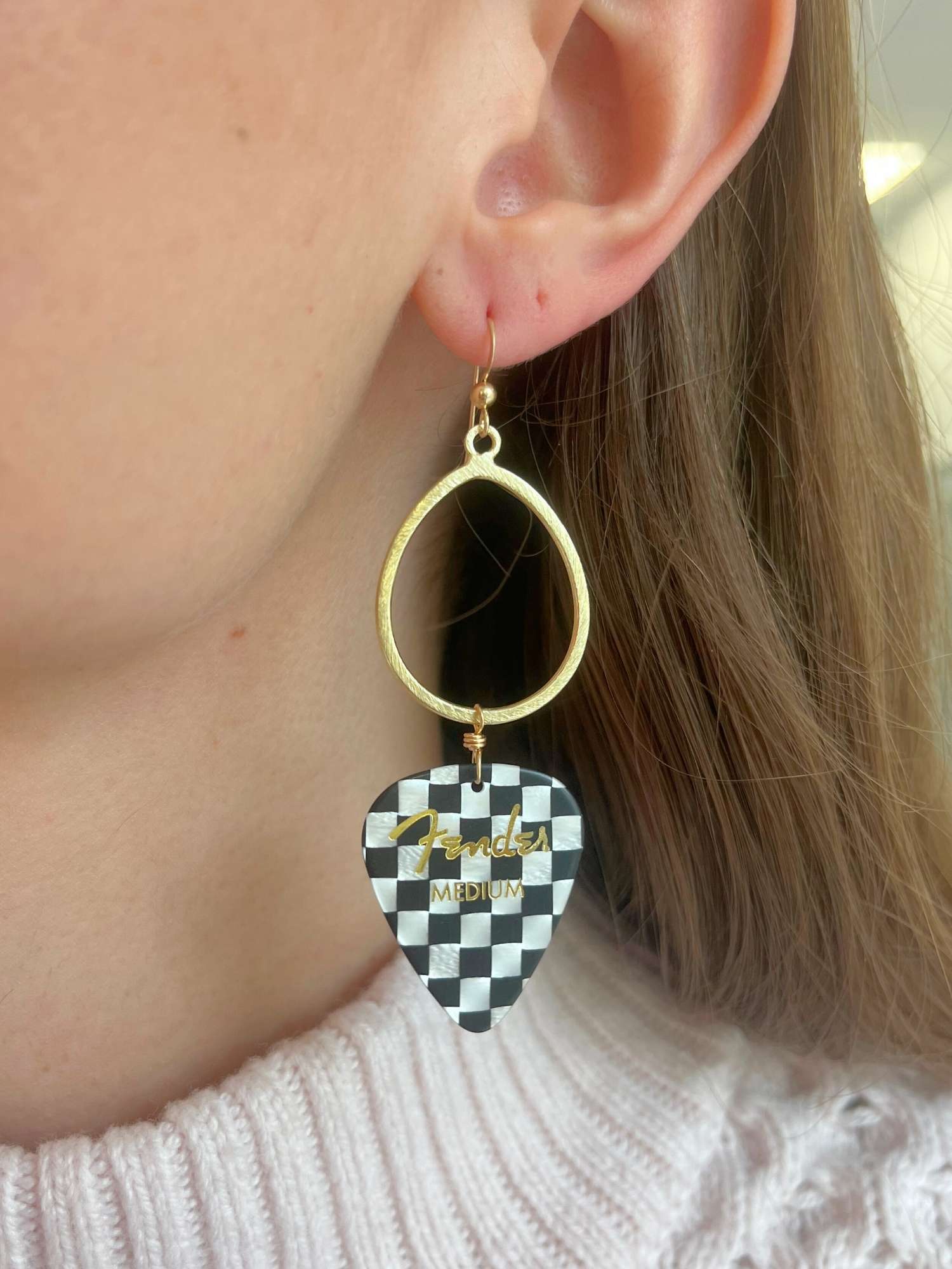 Guitar Pick Earrings in Black & White Checker