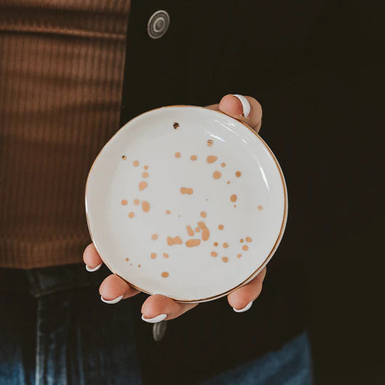 Jewelry Dish White and Gold Speckled