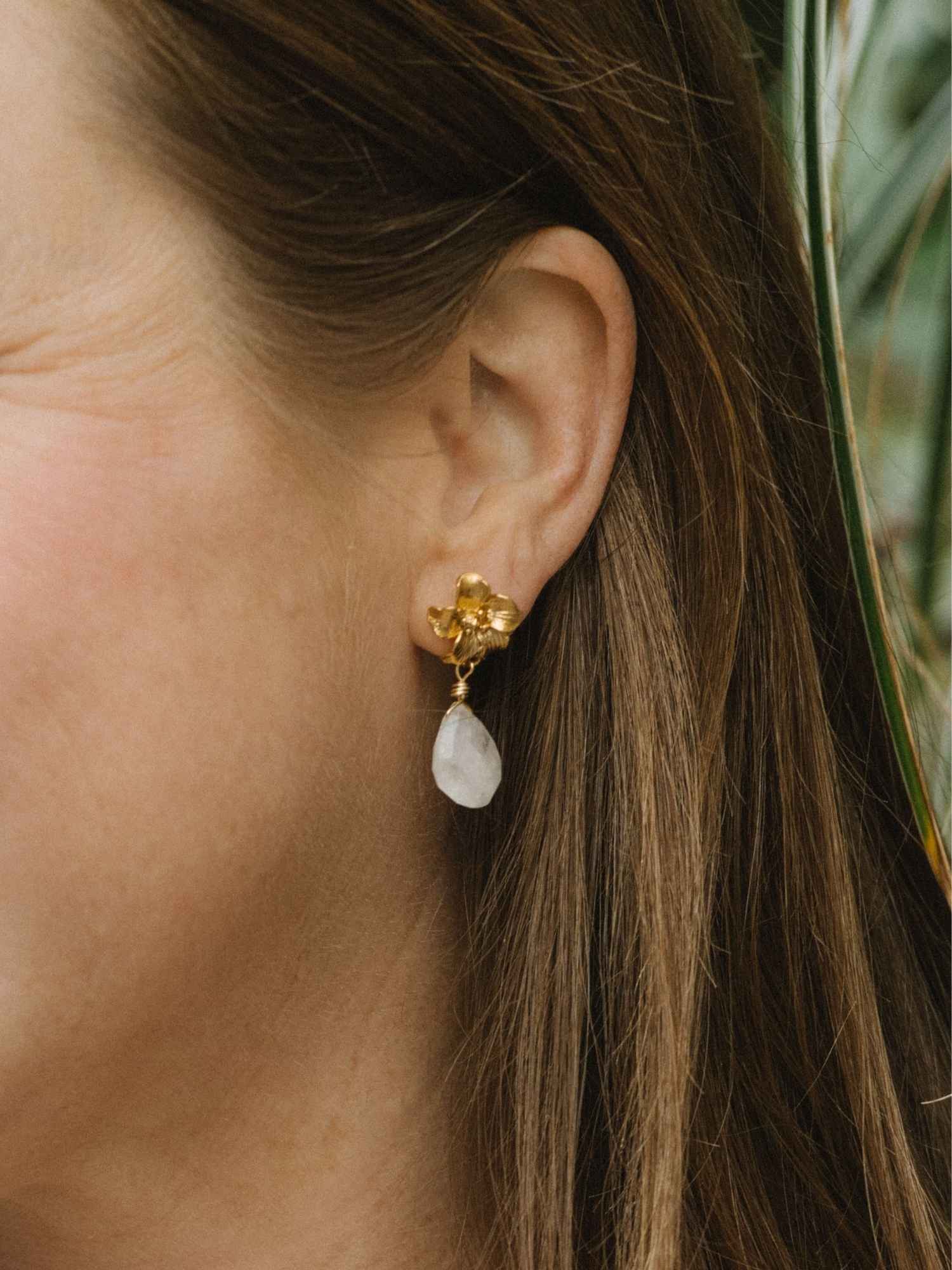 Hibiscus Earrings in Moonstone