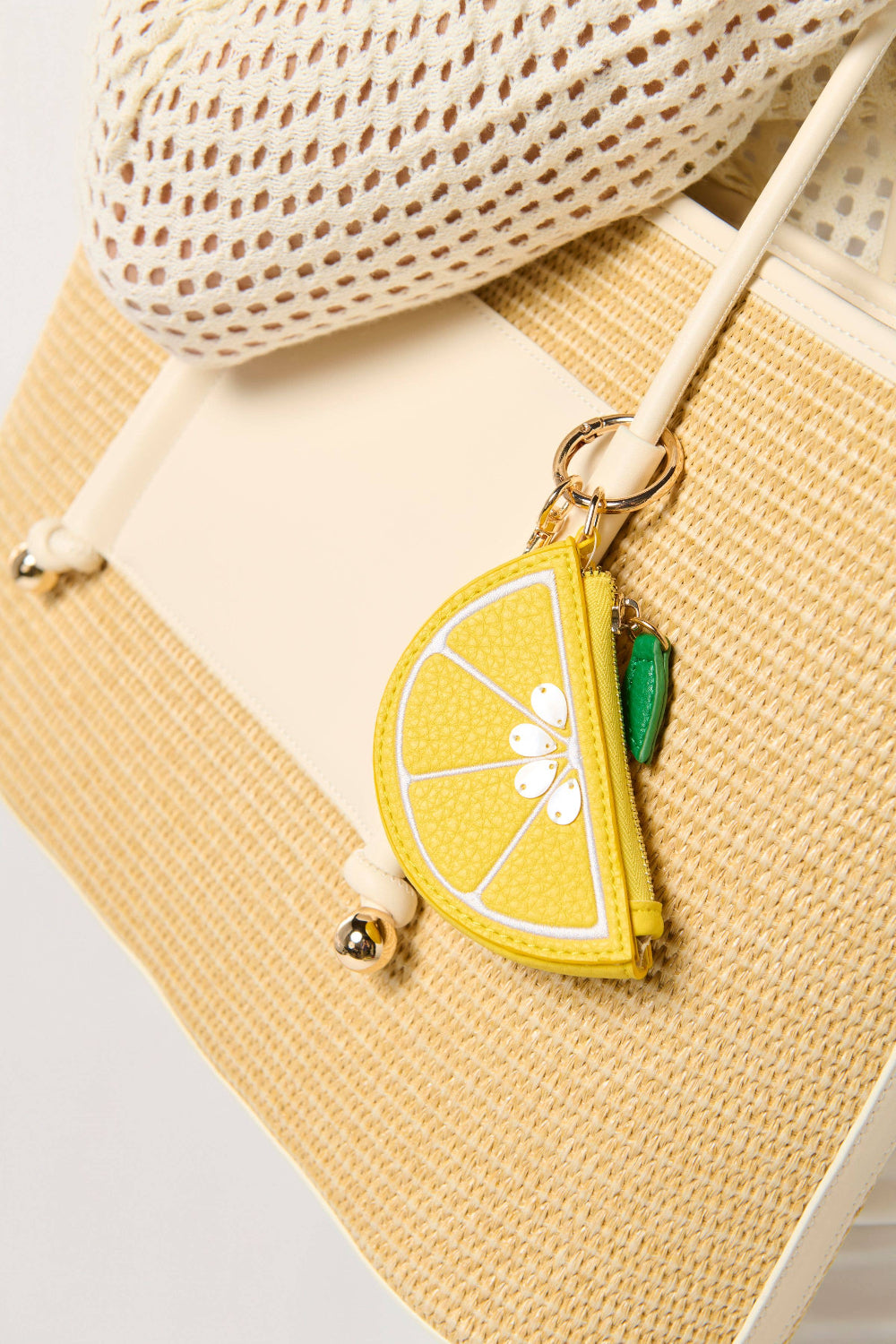 lemon coin pouch on tote