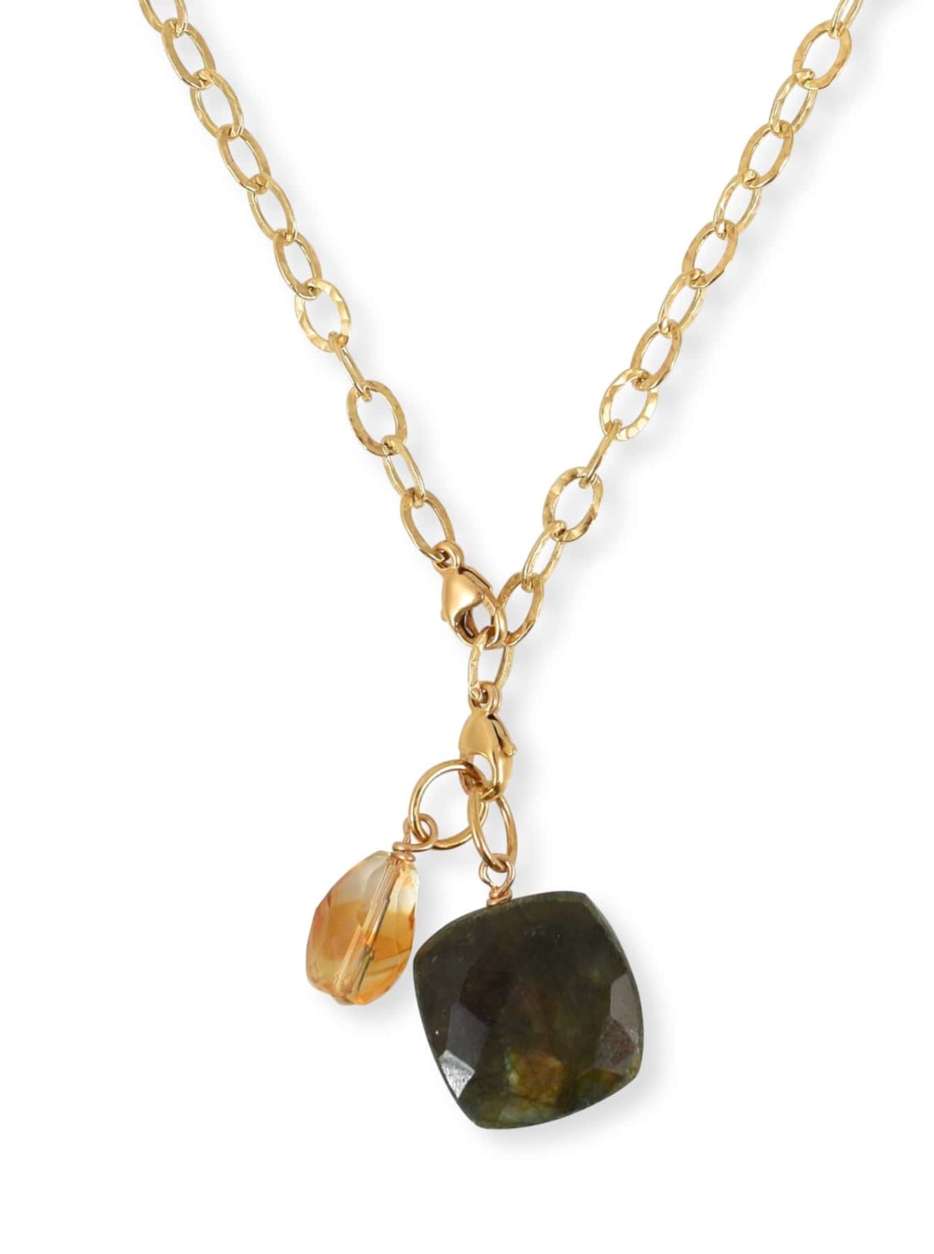 Wear it as a "Y Necklace" by clasping one end on a charm and the other on any link above