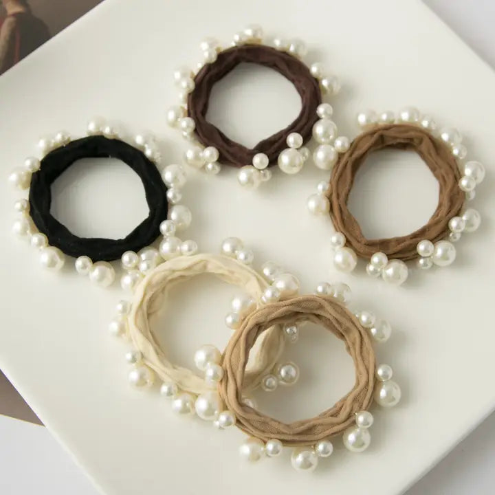 Pearl Stretchy Hair Ties in Browns