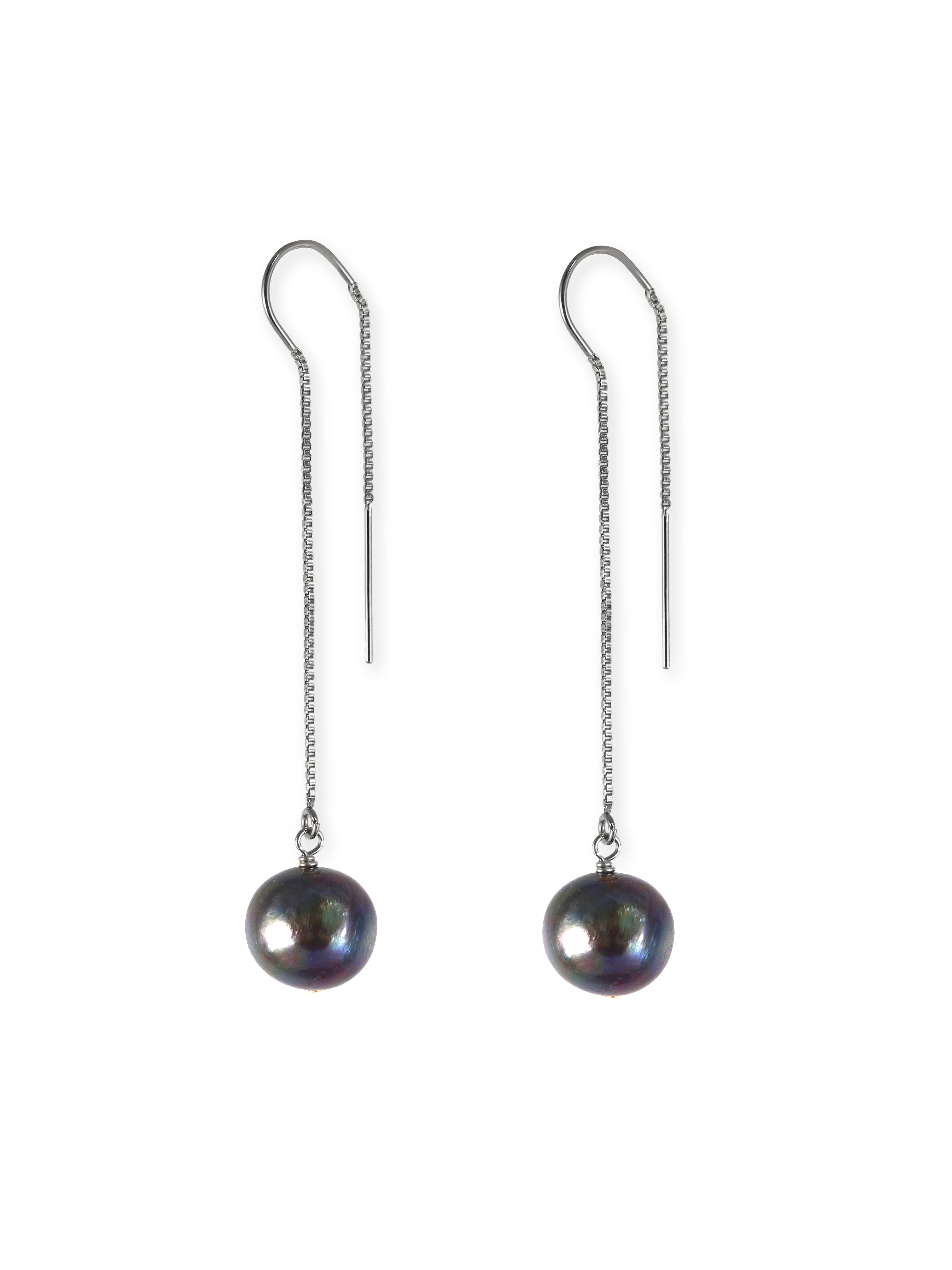 Pearl Threader Earrings in Peacock