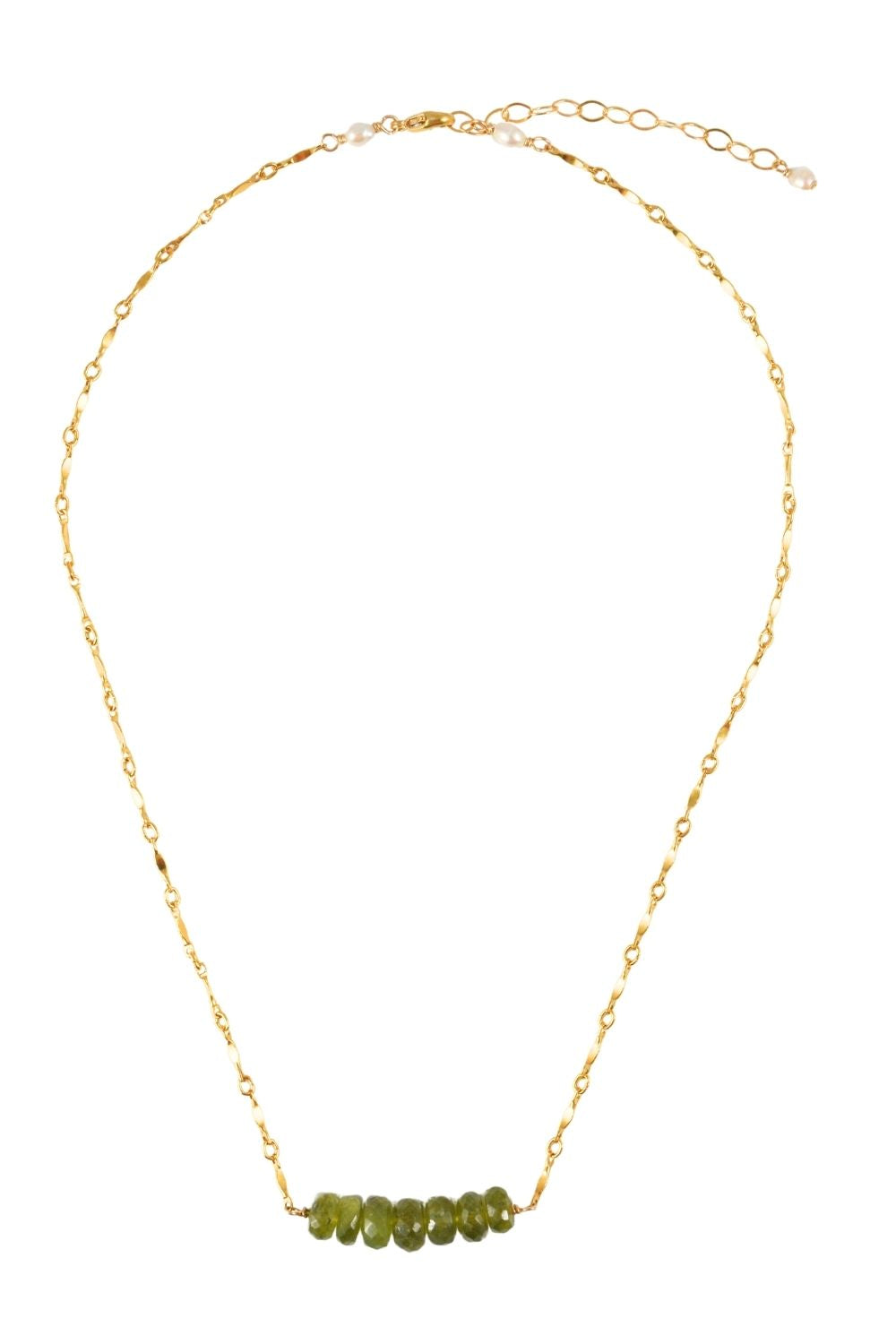Peridot Bar Necklace in gold filled