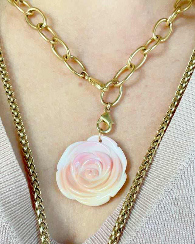 Carved Rose Charm in Pink Conch