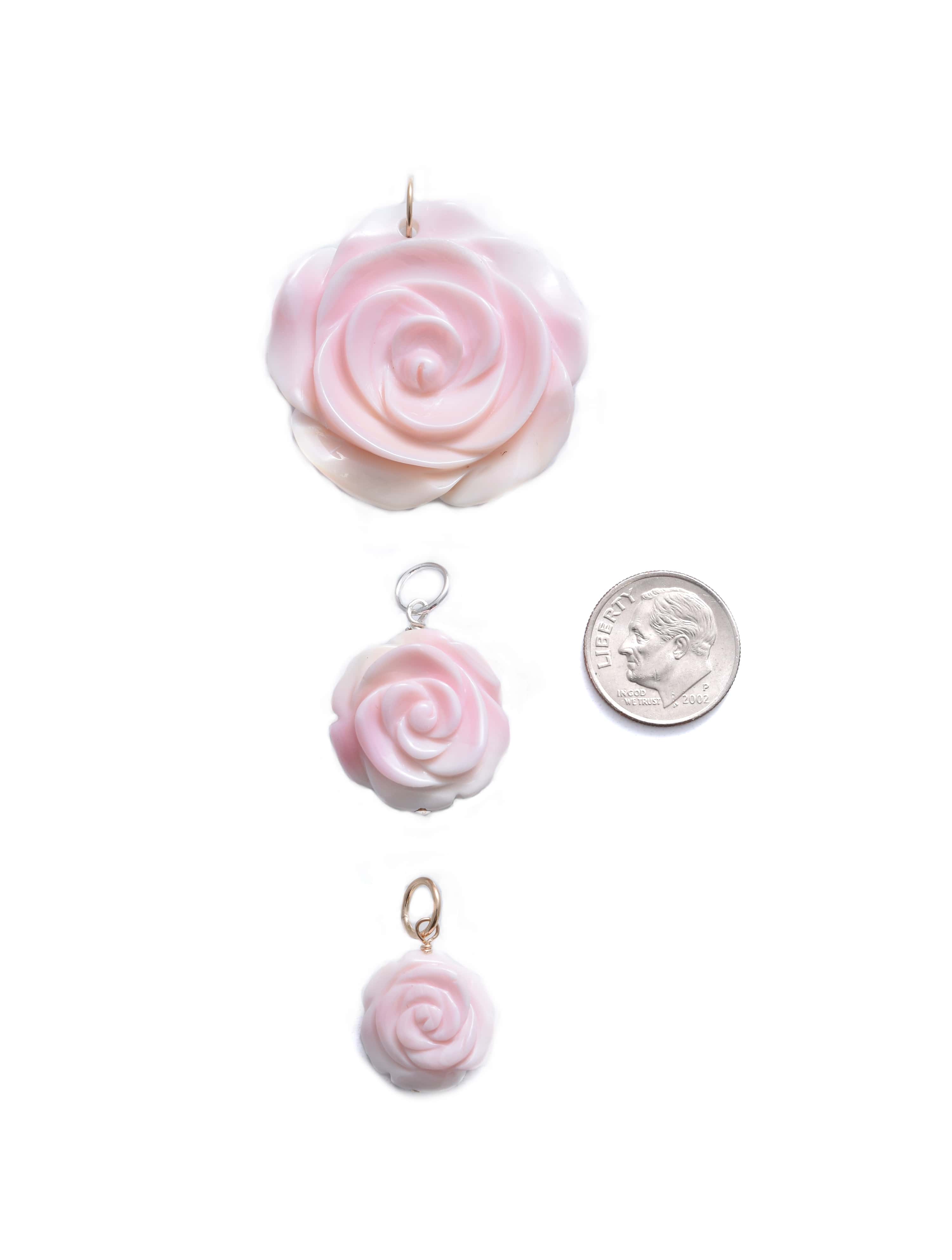 Carved Rose Charm in Pink Conch