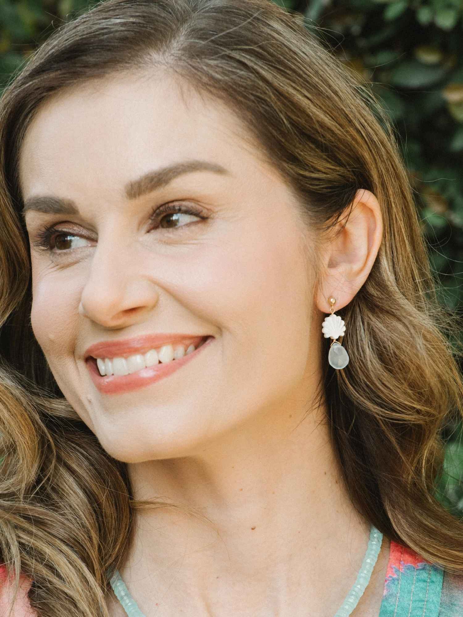 Seaside Scallop Earrings in Blue Chalcedony
