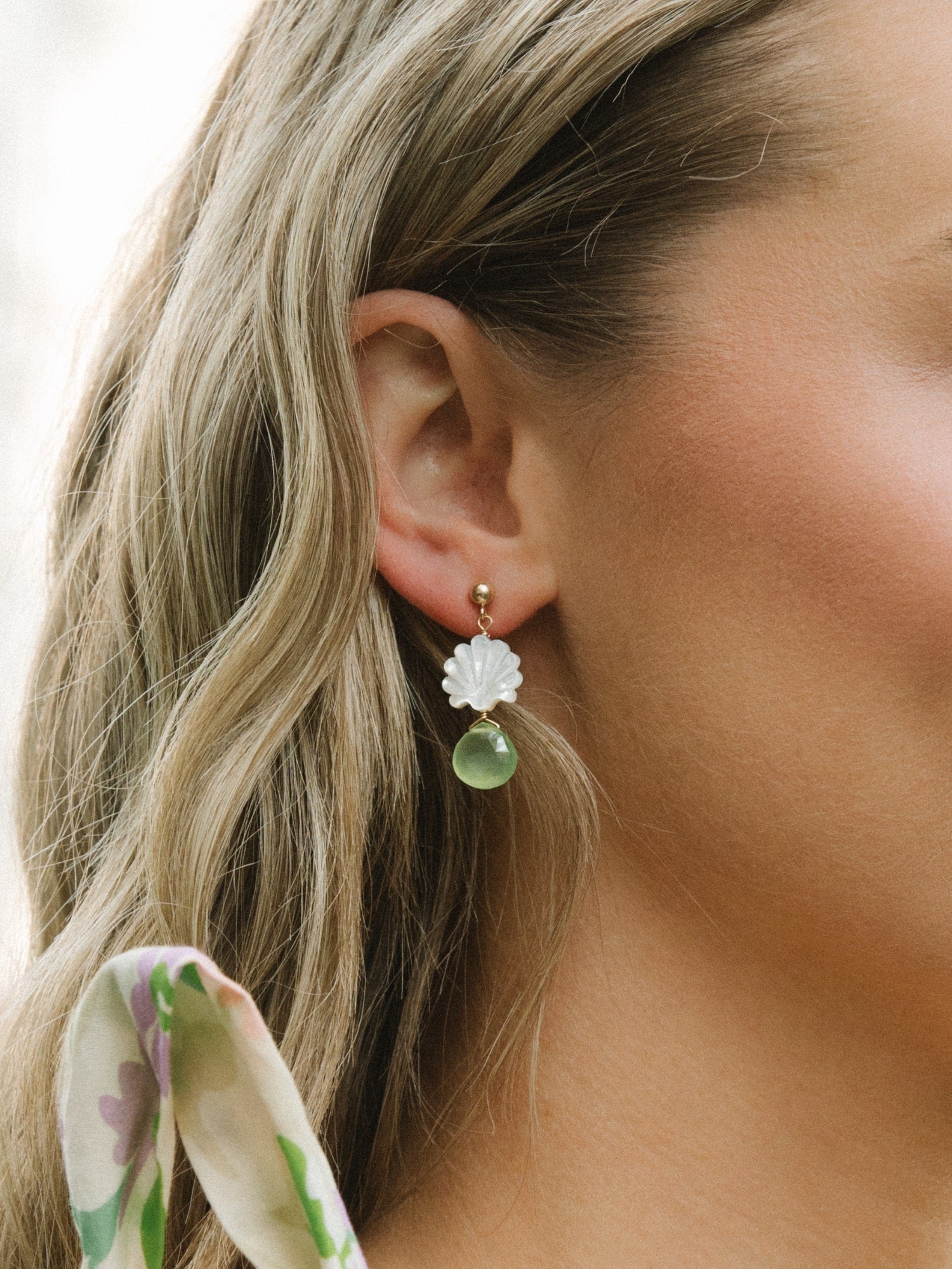 Seaside Scallop Earrings in Green Chalcedony