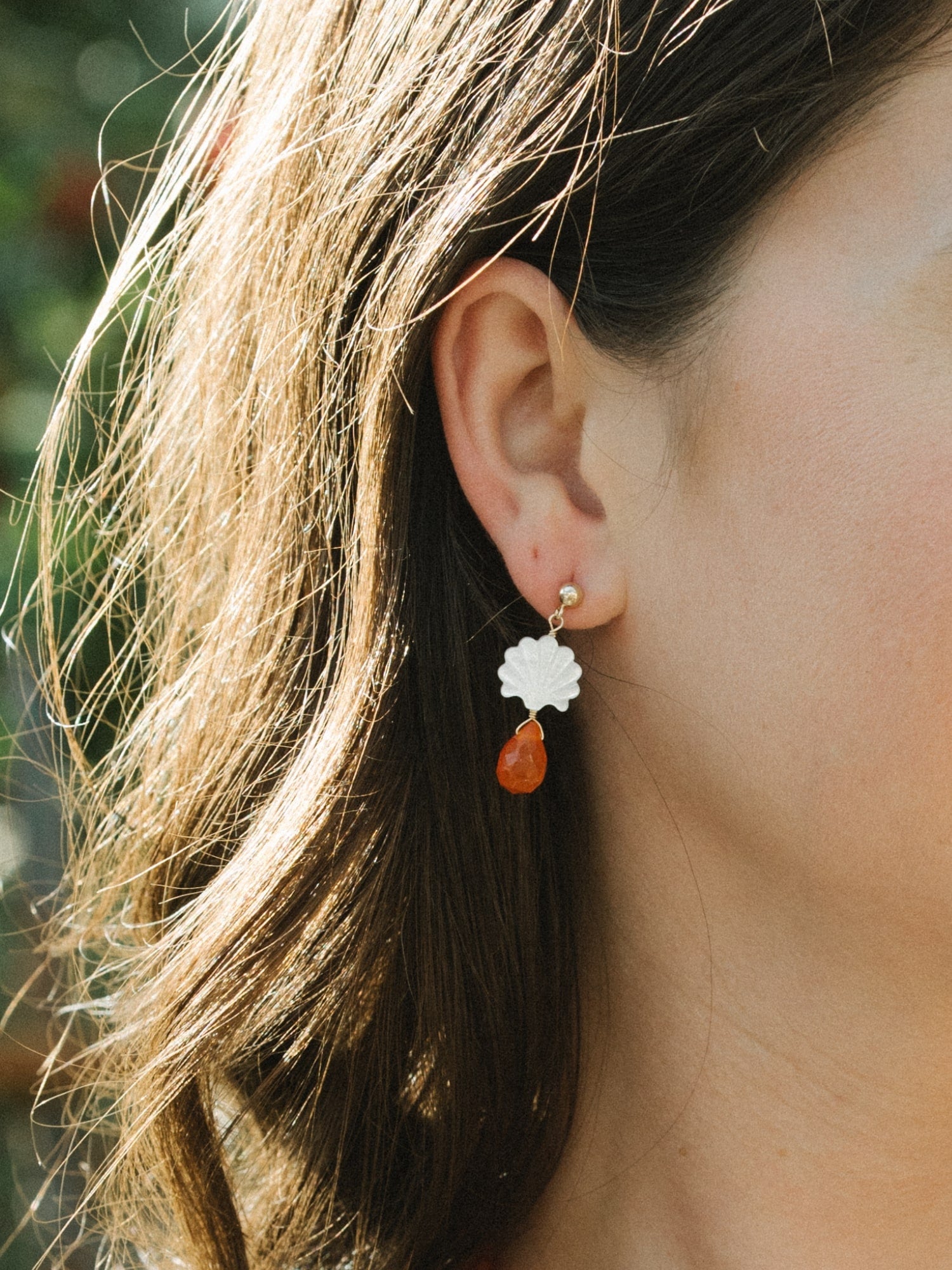 Seaside Scallop Earrings in Carnelian