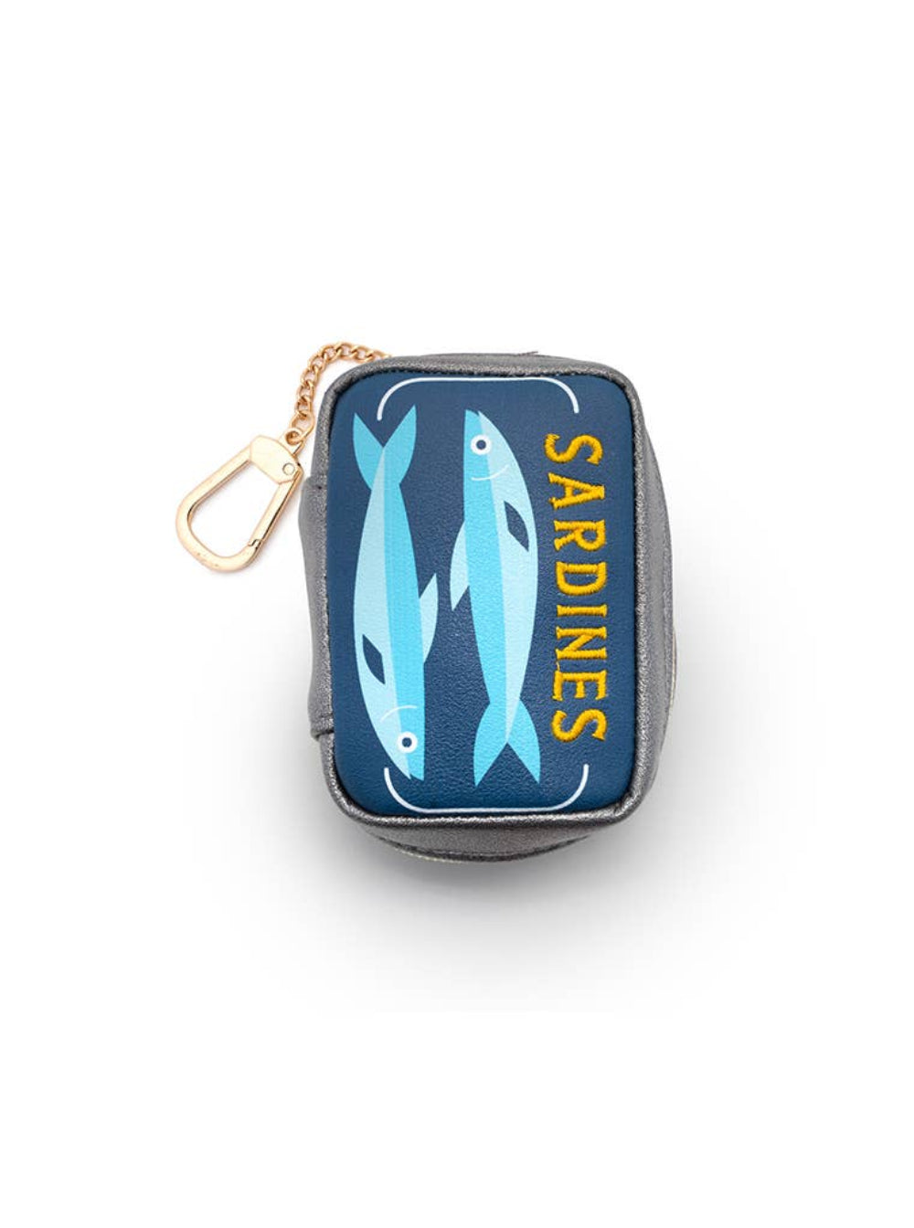 Small pouch with fish design and 'Sardines' text on a white background