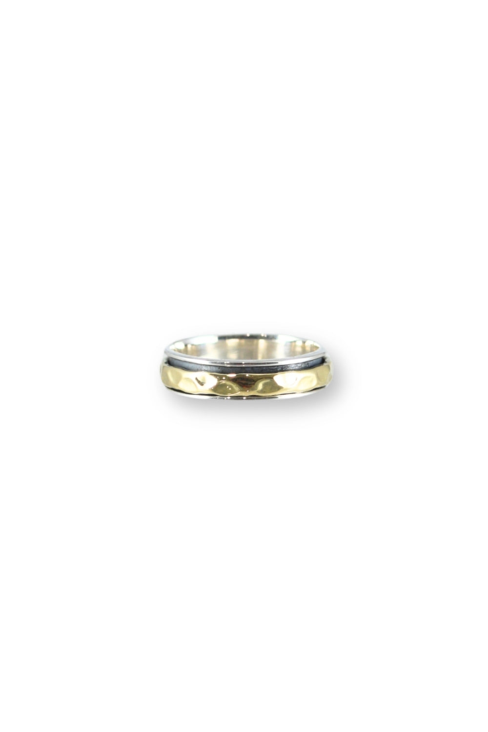 sterling silver and brass hammered spinner ring