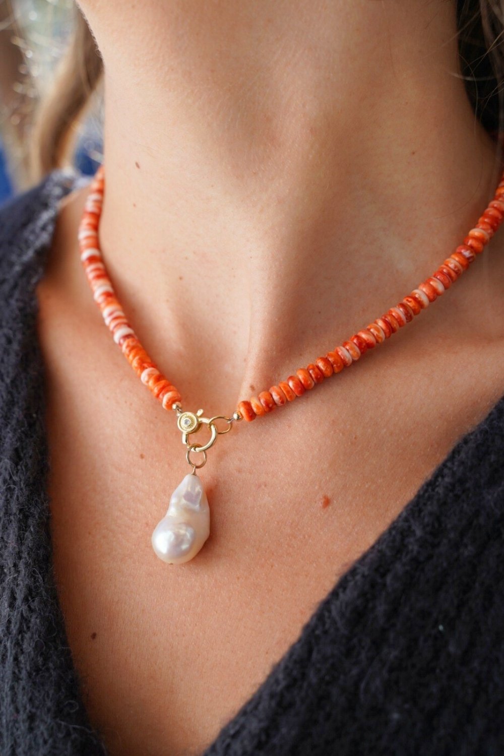 Spiny Oyster Necklace in Orange