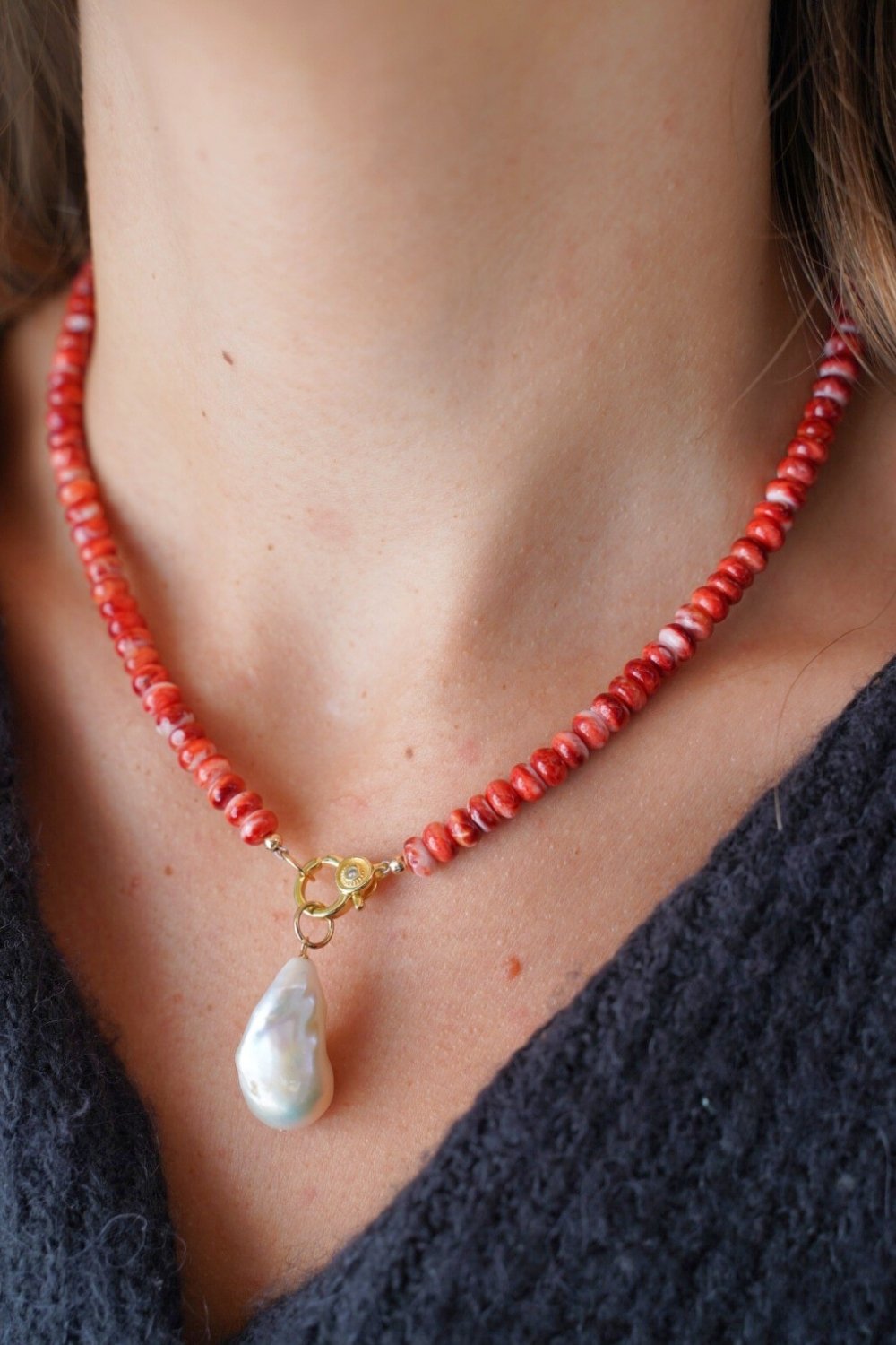 Spiny Oyster Necklace in Red