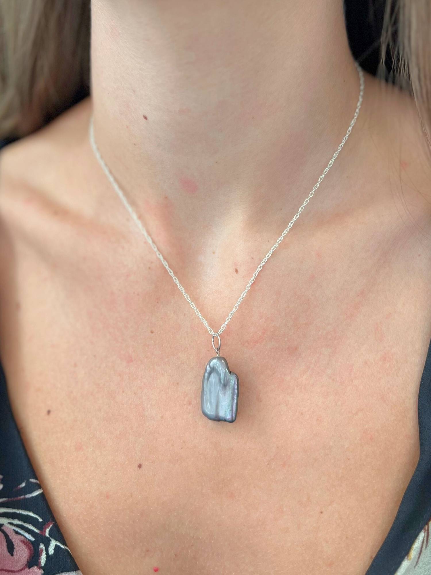 Square Keshi Peacock Pearl Charm