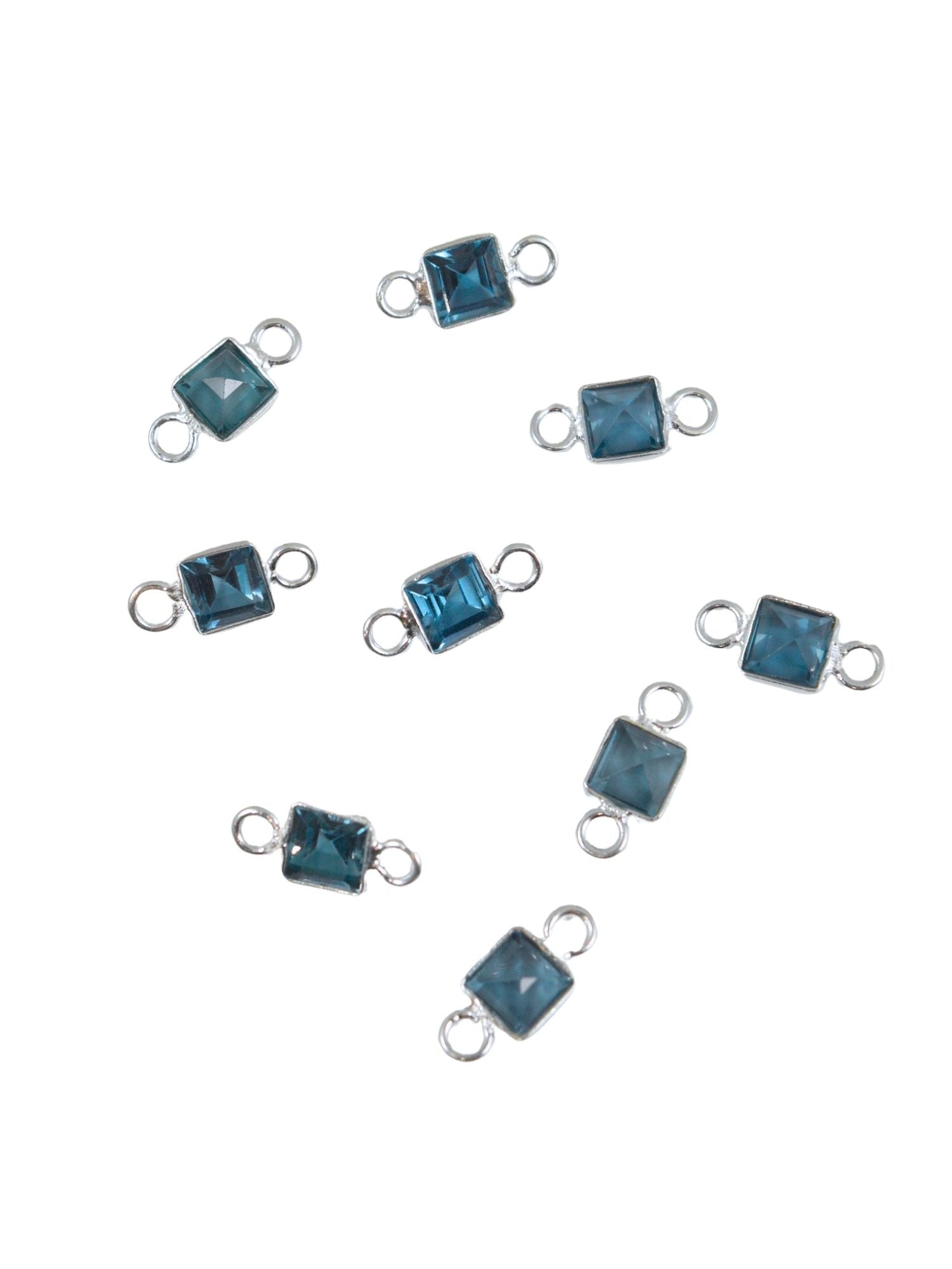 Square Charms for Permanent Jewelry in London Blue Topaz