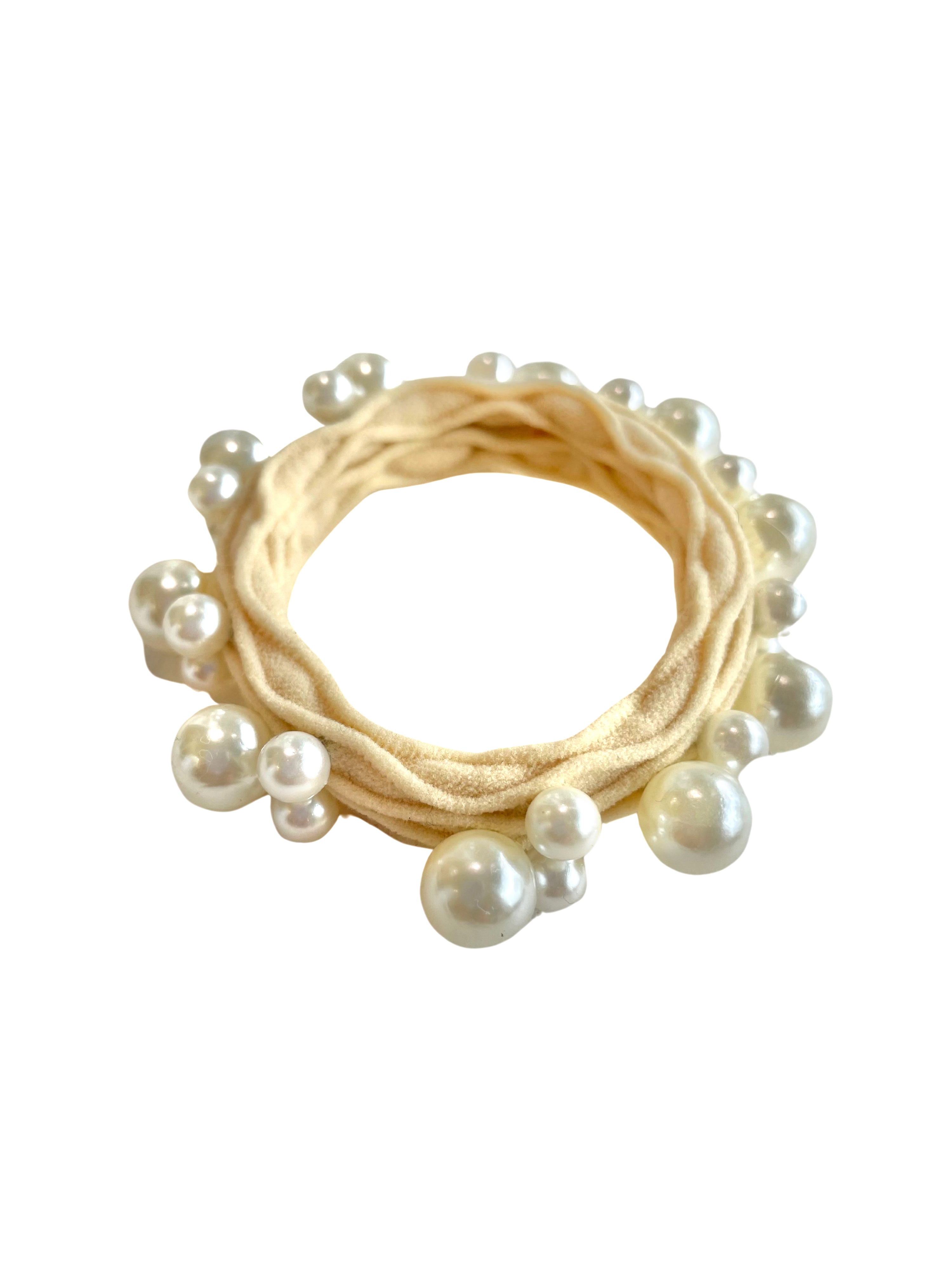 Pearl Stretchy Hair Tie in Cream
