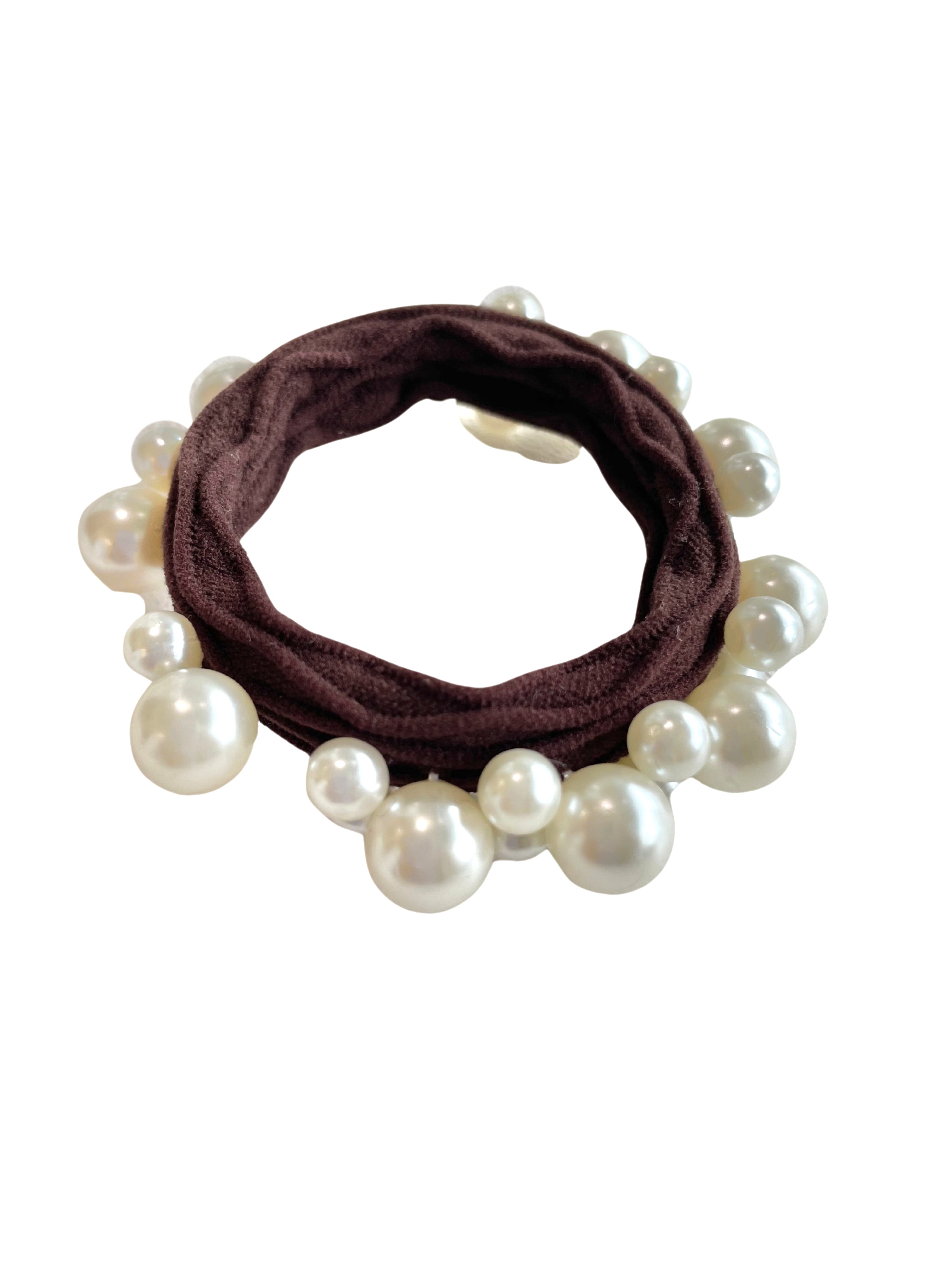 Pearl Stretchy Hair Tie in Dark Brown