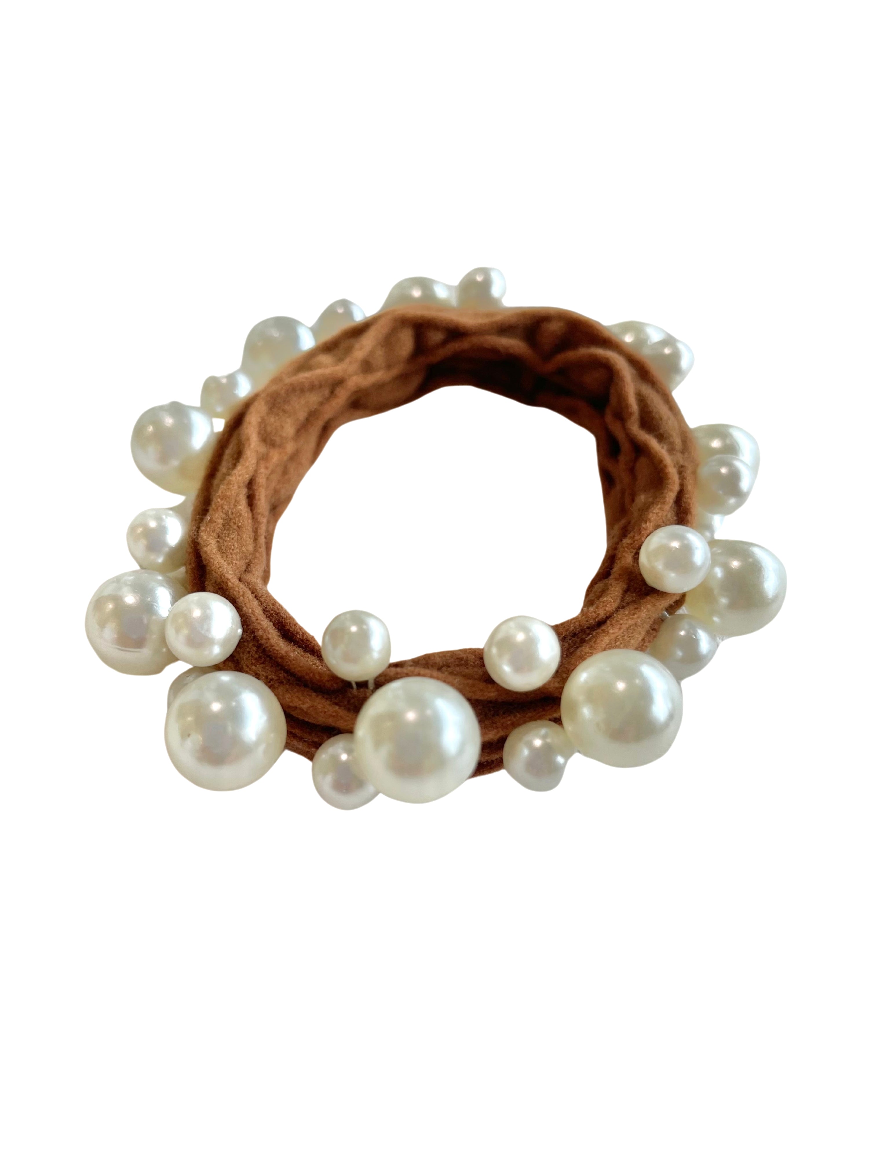 Pearl Stretchy Hair Tie in Light Brown