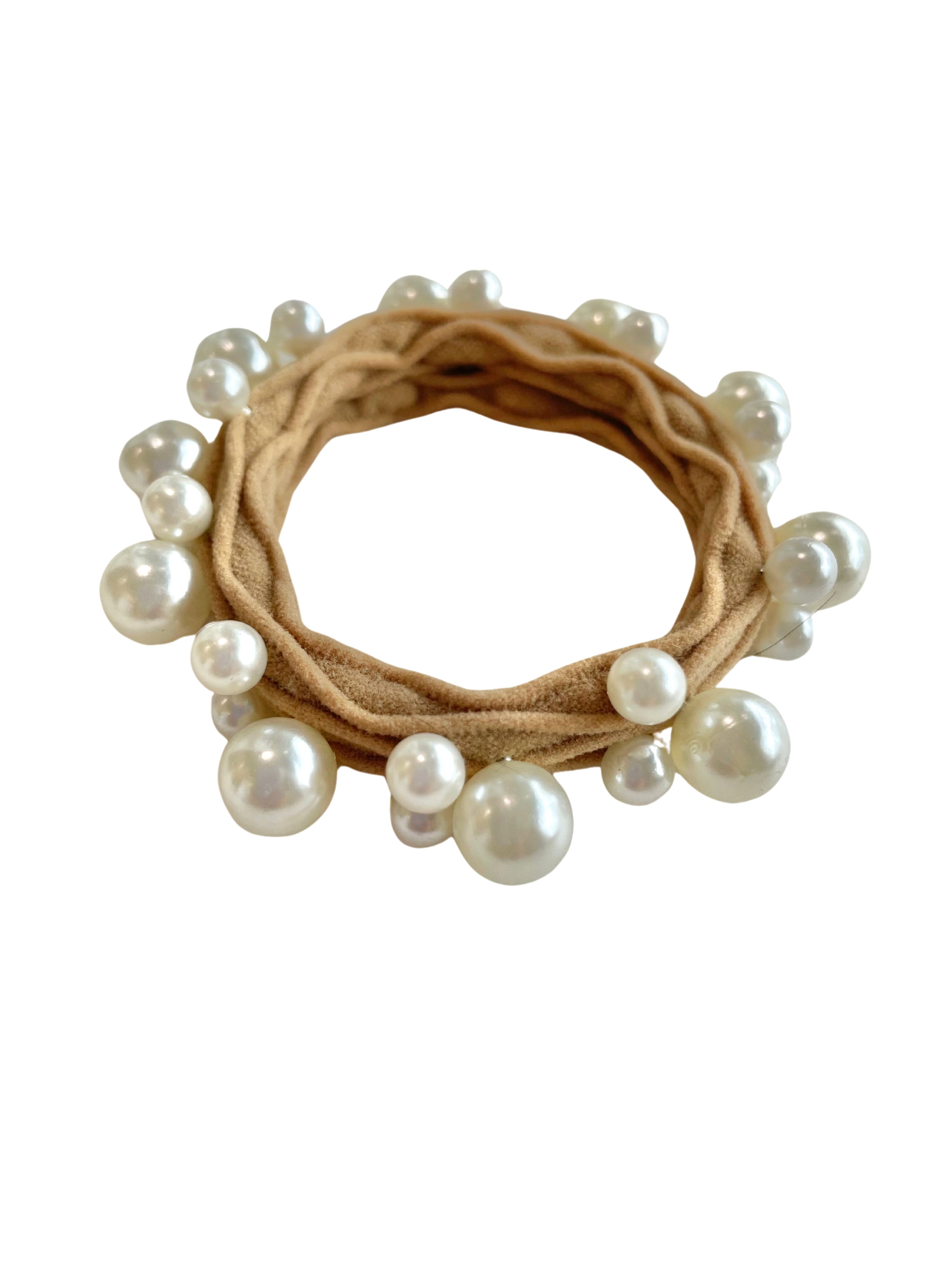 Pearl Stretchy Hair Tie in Tan