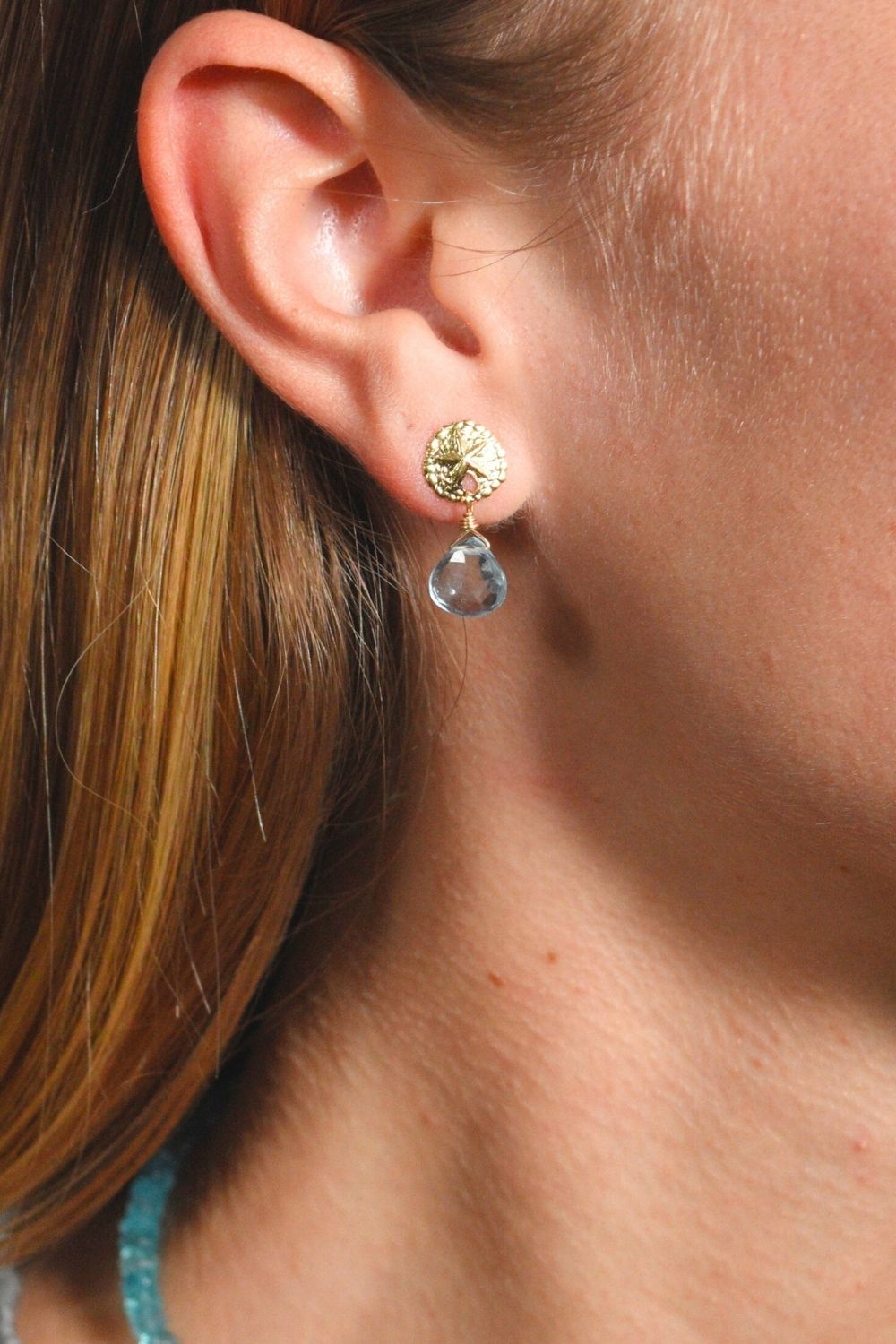 Sullivan Sand Dollar Posts in Aquamarine
