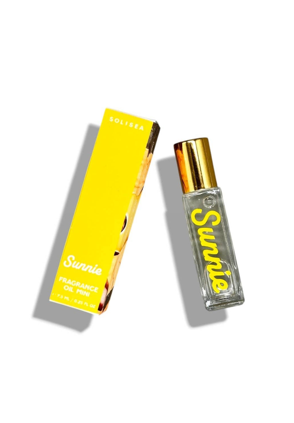 Perfume bottle and packaging with 'Sunnie' branding on a white background