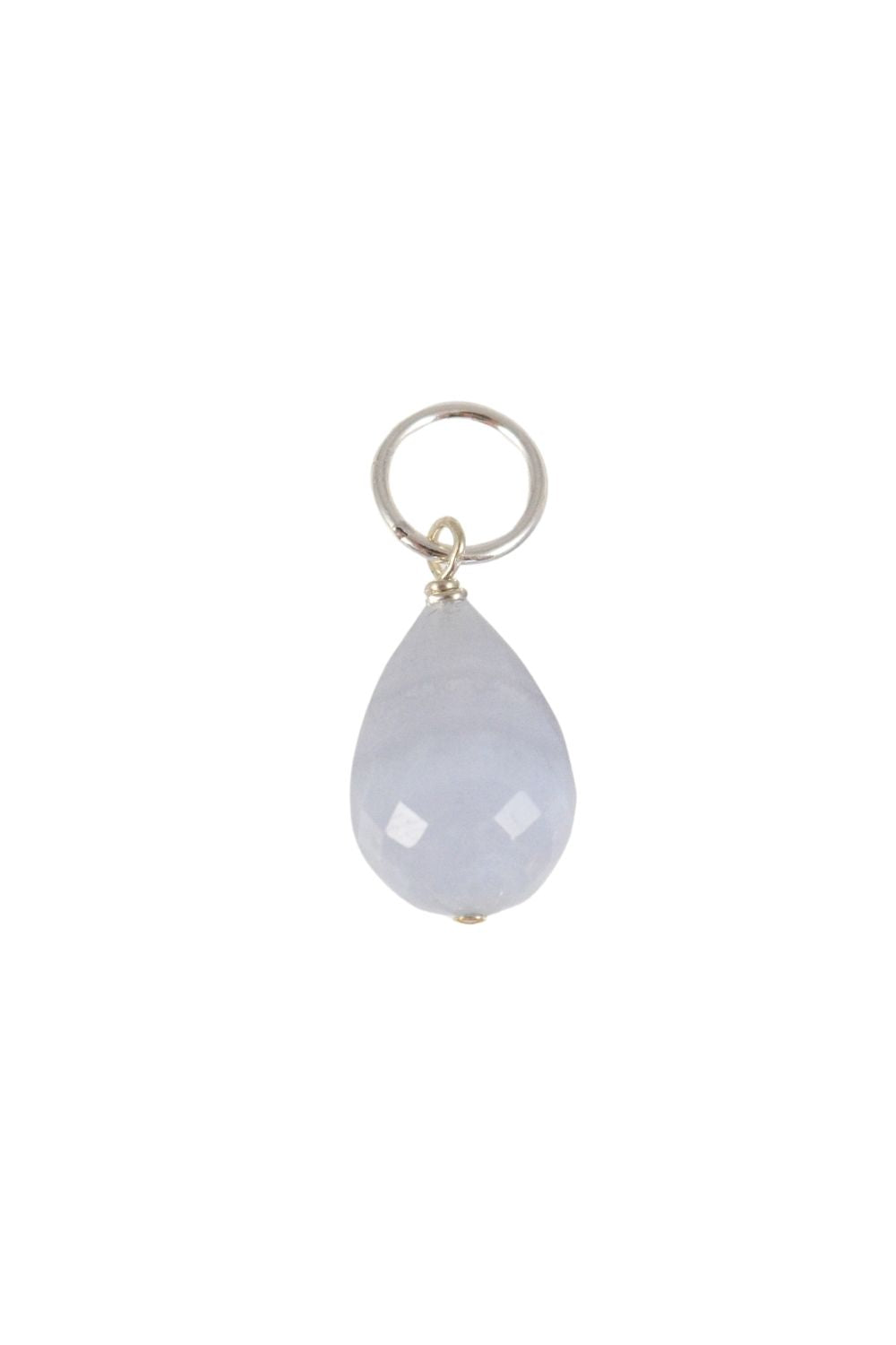 Periwinkle Charm- teardrop shaped pendant made of Blue Lace Agate with a sterling silver ring