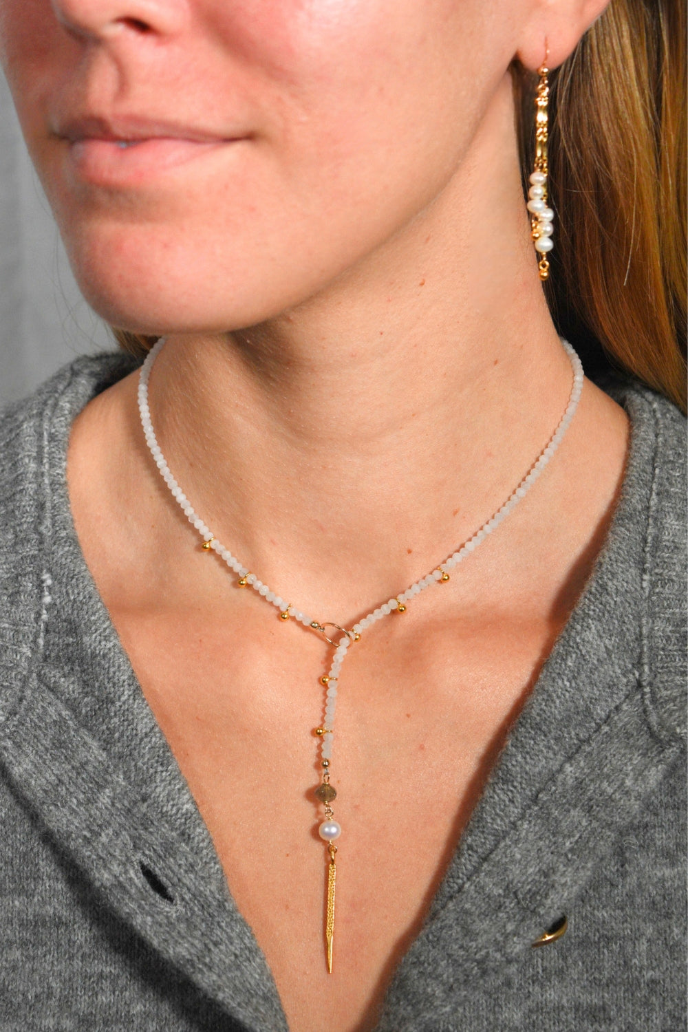 Thread The Needle Necklace in Rose Quartz