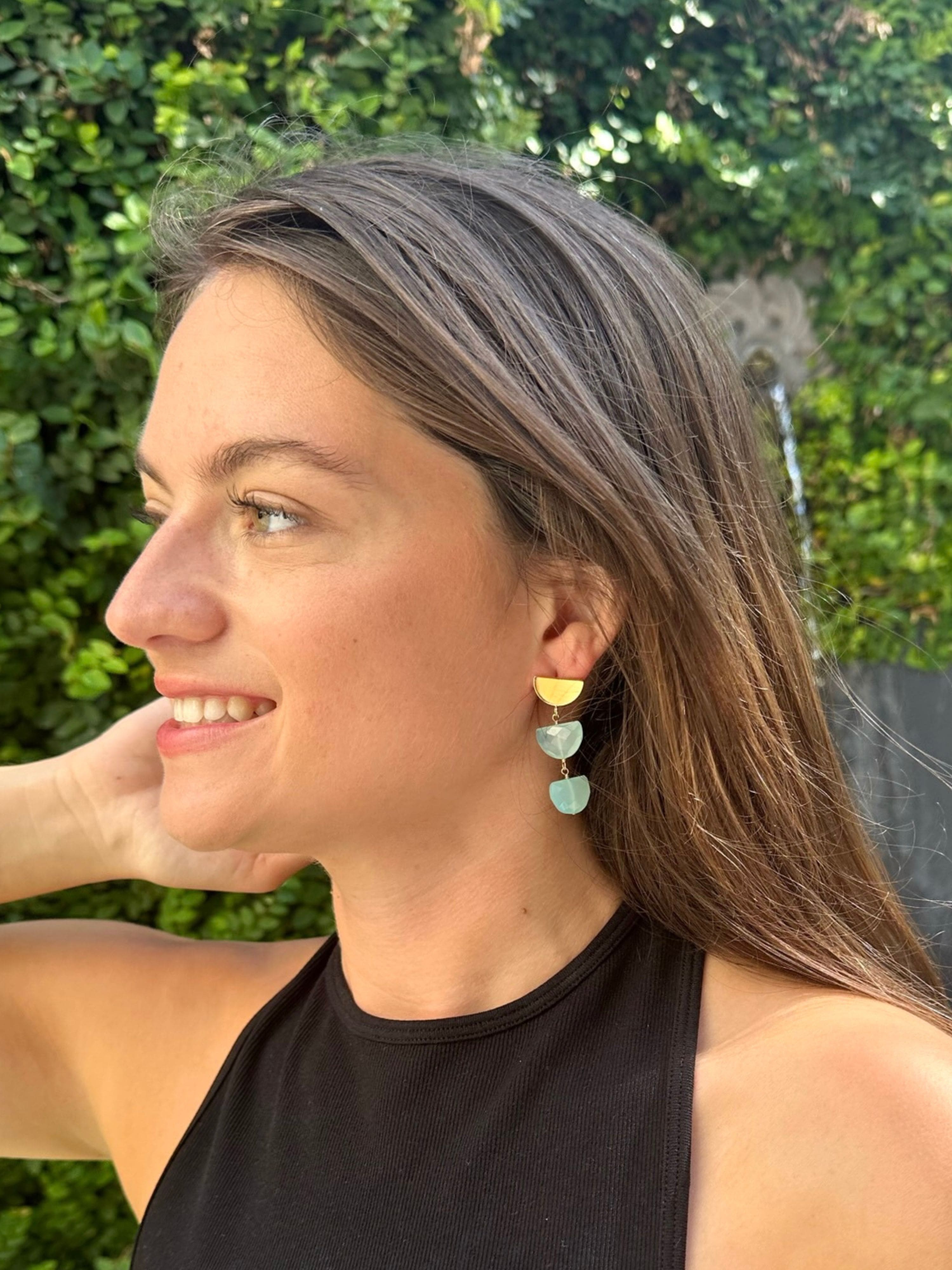 Half Moon Earrings in Chalcedony