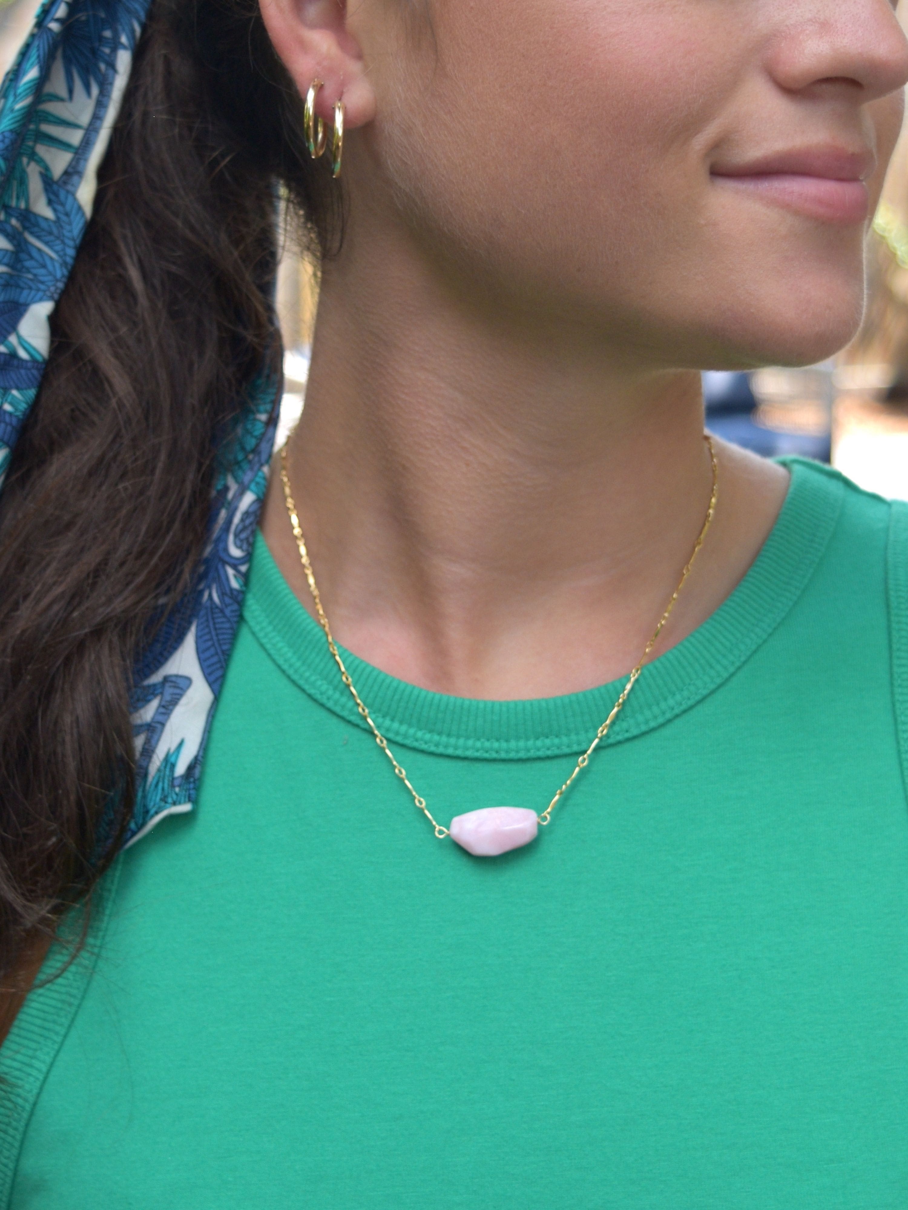 Pink Peruvian Opal Dainty Necklace