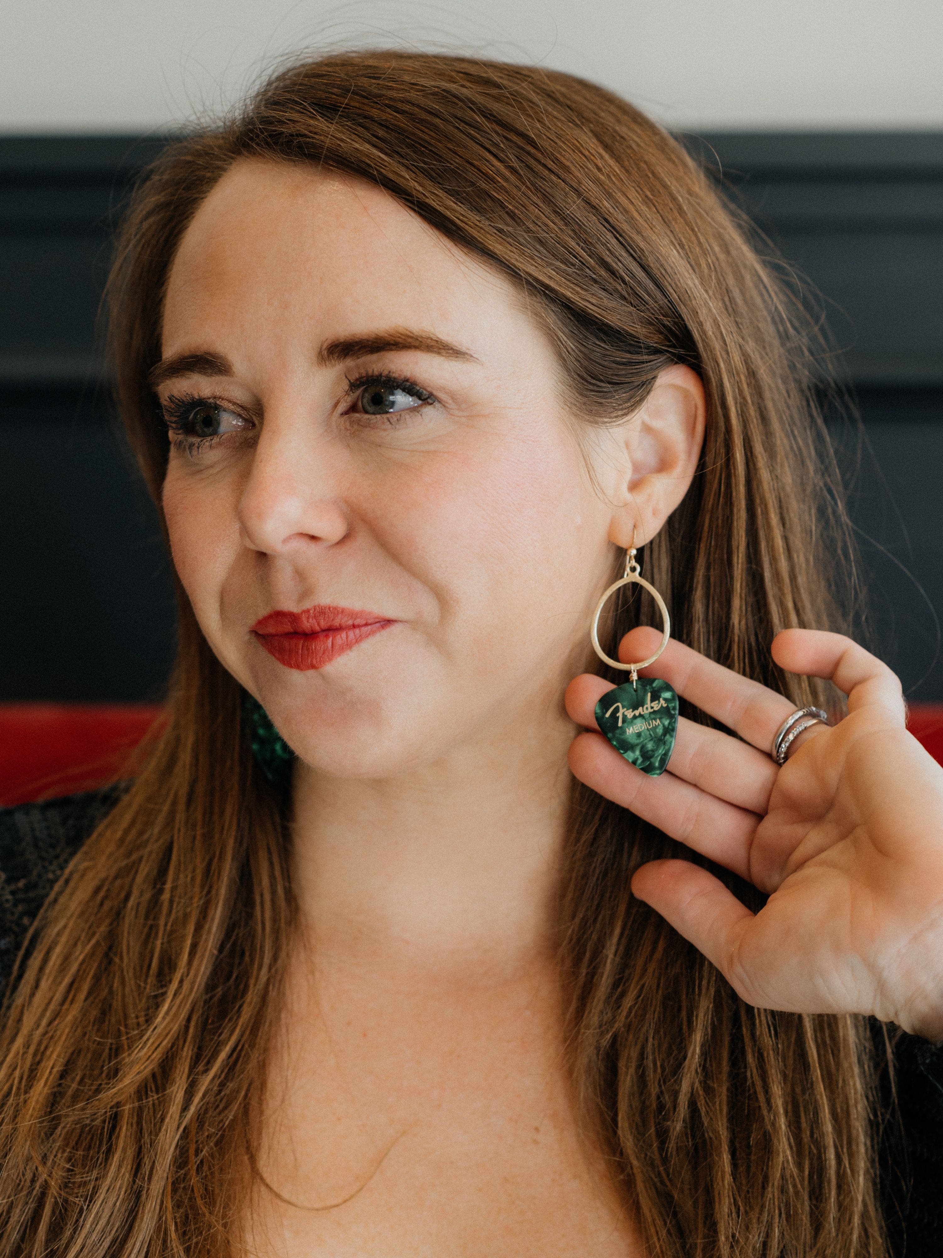 Guitar Pick Earrings in Emerald