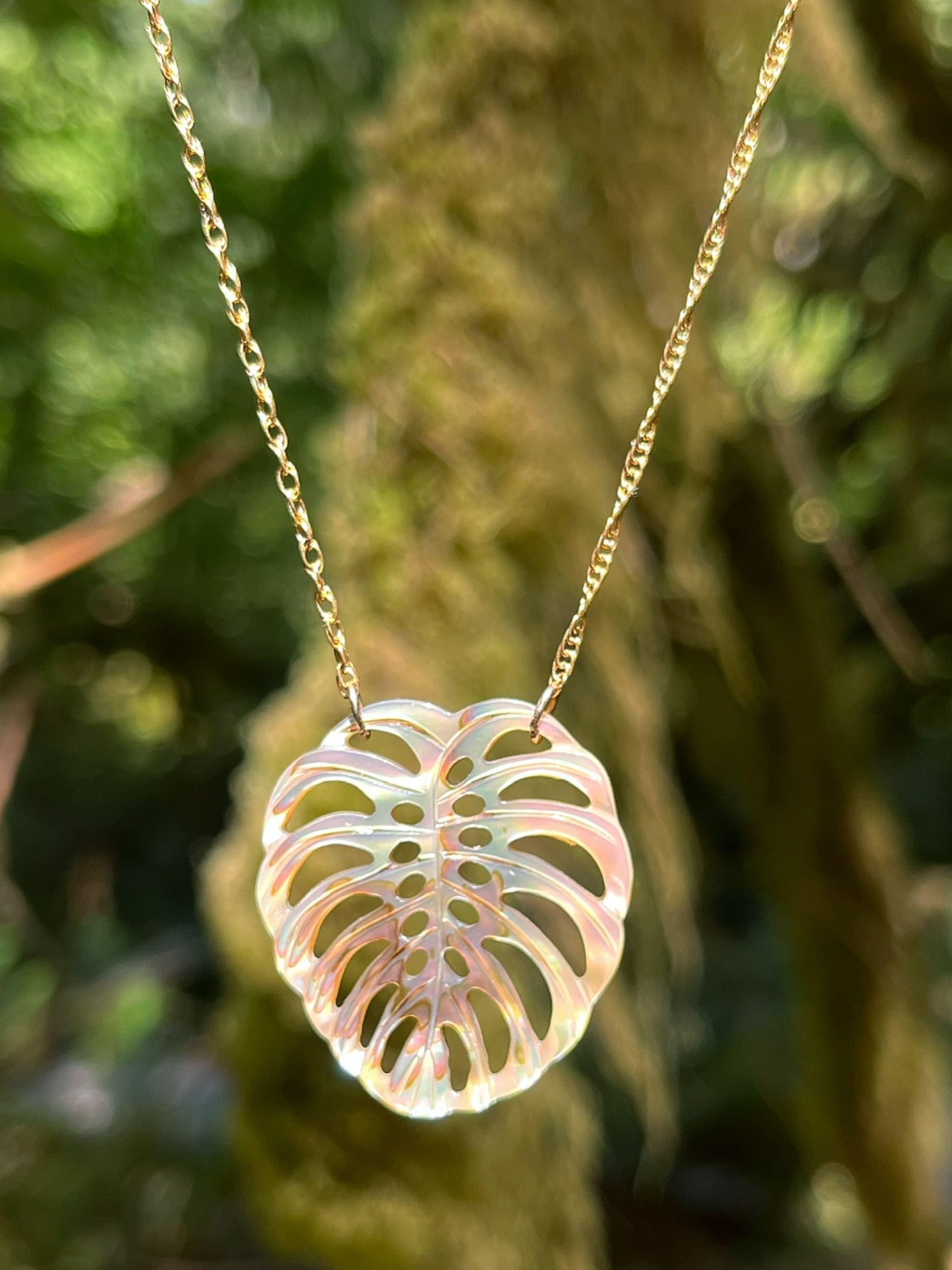 Abalone Monstera Leaf Necklace