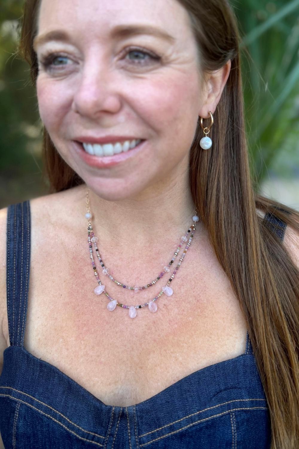 Melody Necklace in Rose Quartz