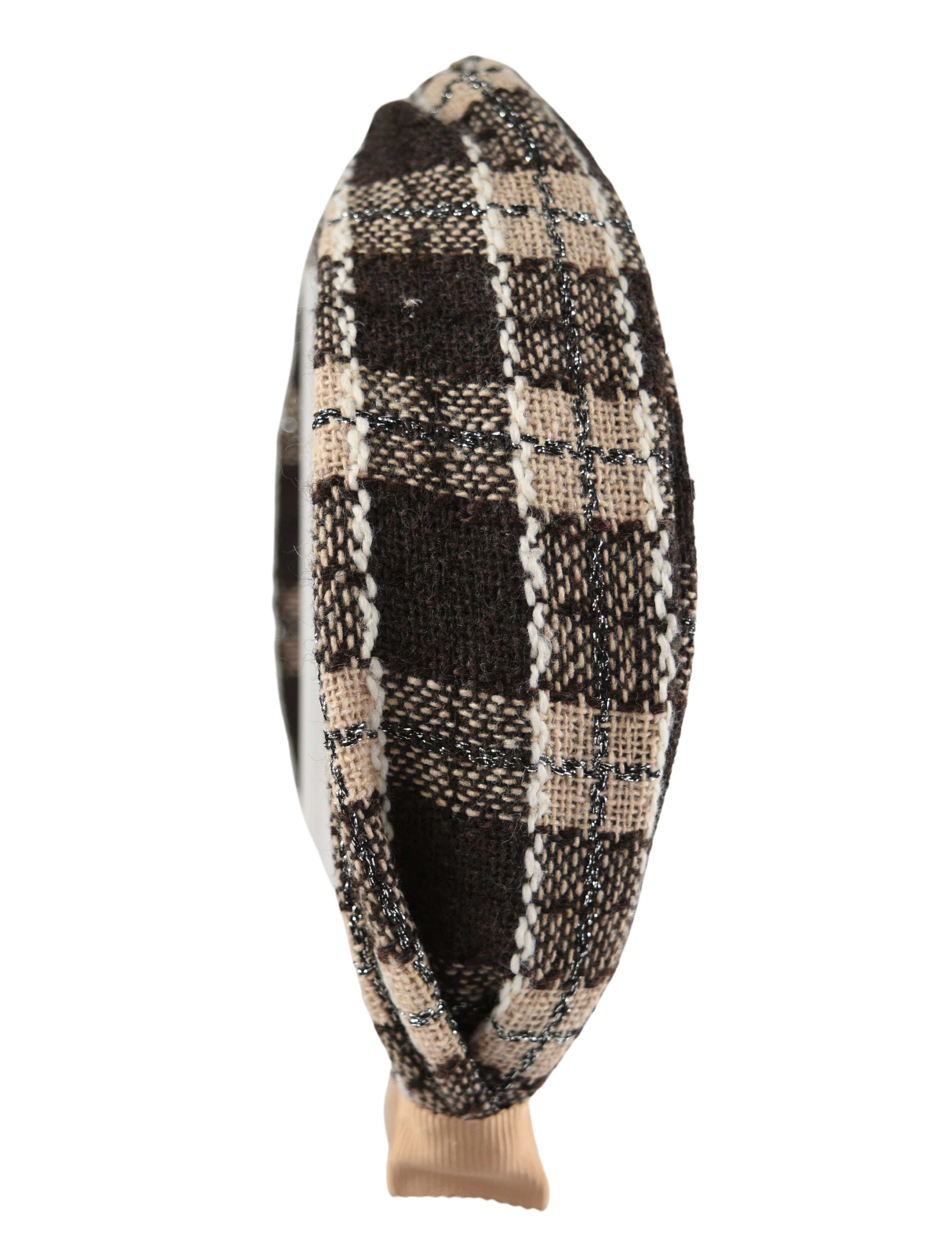 Plaid Headband in dark brown