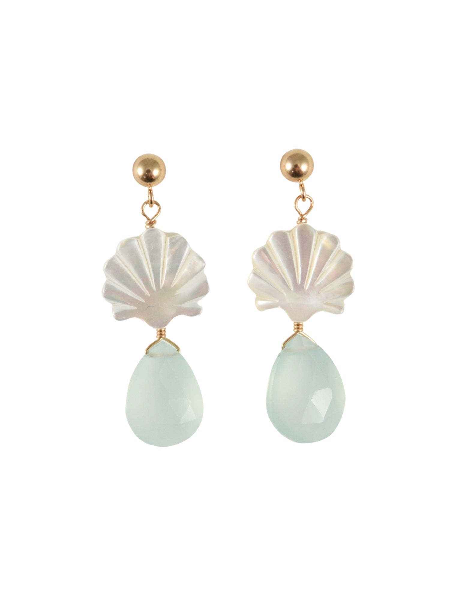 Seaside scallop Earrings in Blue Chalcedony