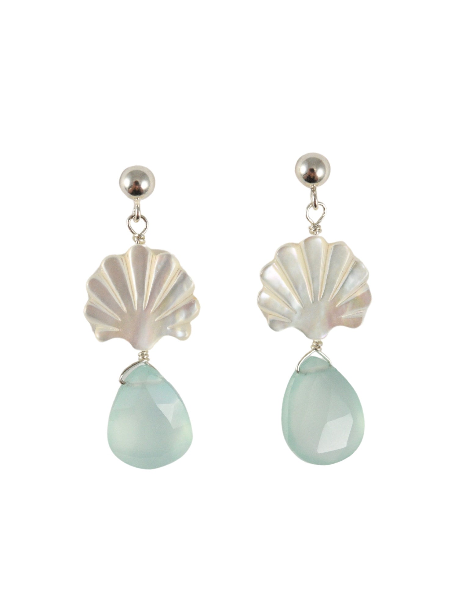 Seaside Scallop Earrings in Blue Chalcedony